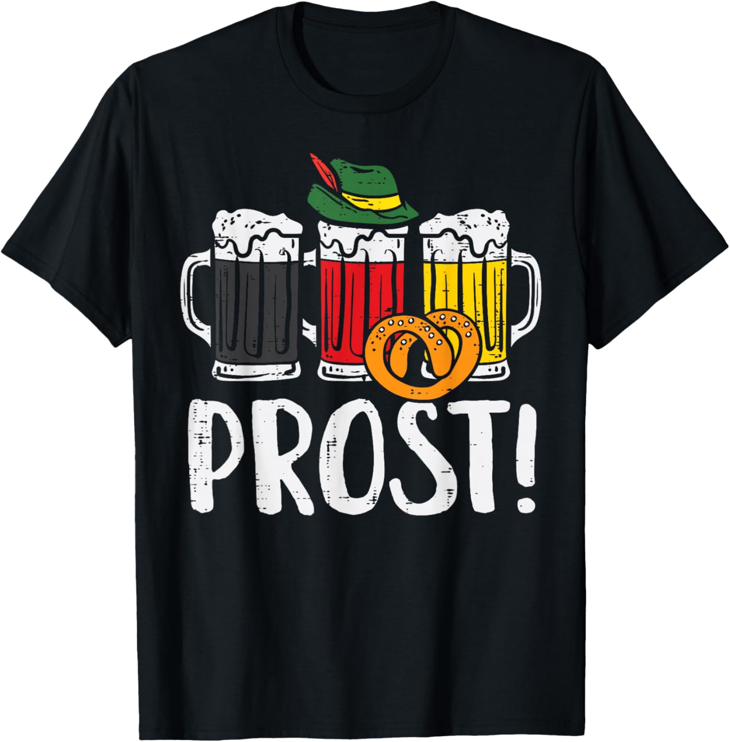 Prost Pretzel Bavarian Beers German Oktoberfest Men Women T-Shirt - T-Shirt | Black