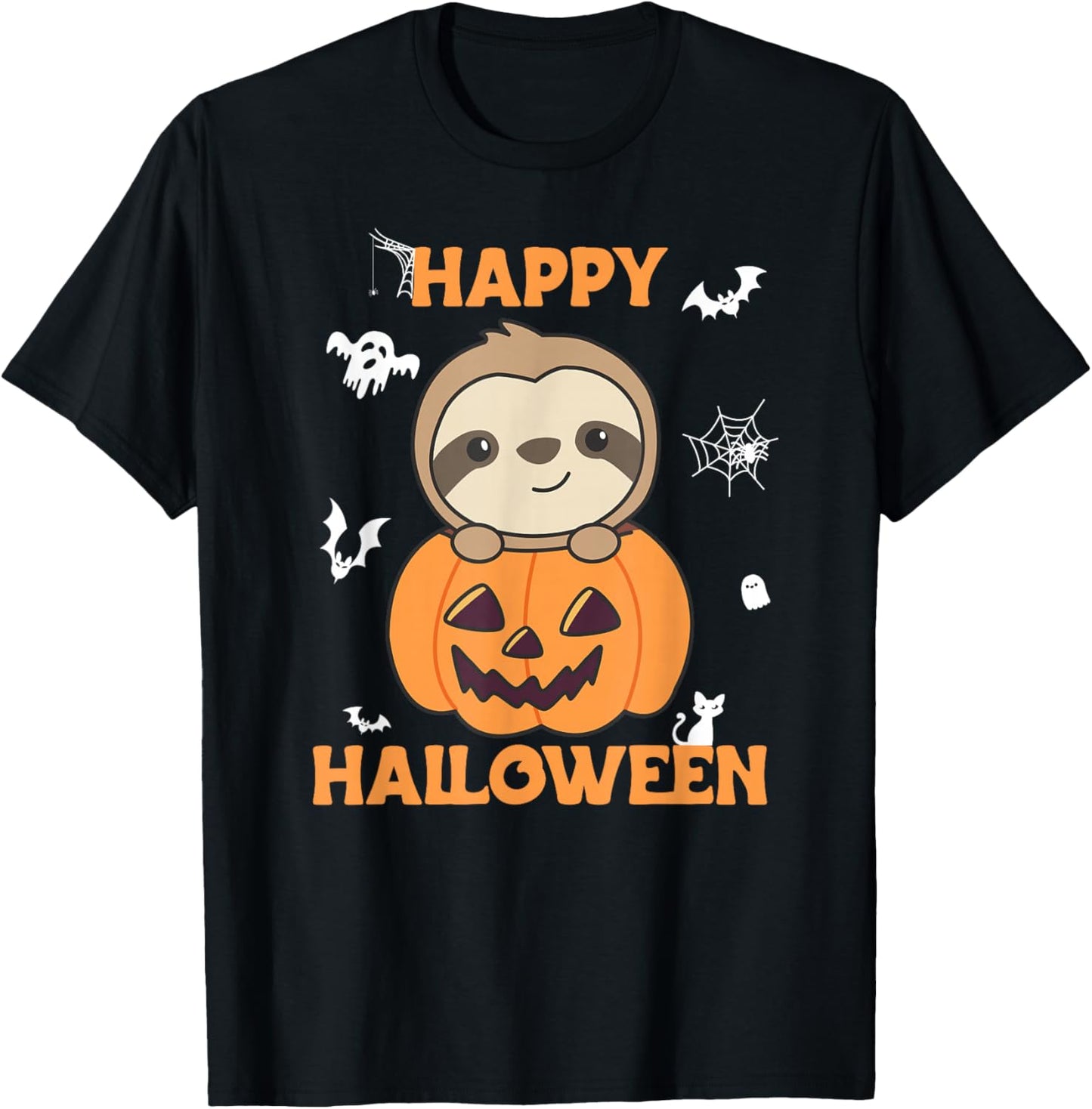 Sloth in Pumpkin Sloths Happy Halloween T-Shirt - T-Shirt | Black