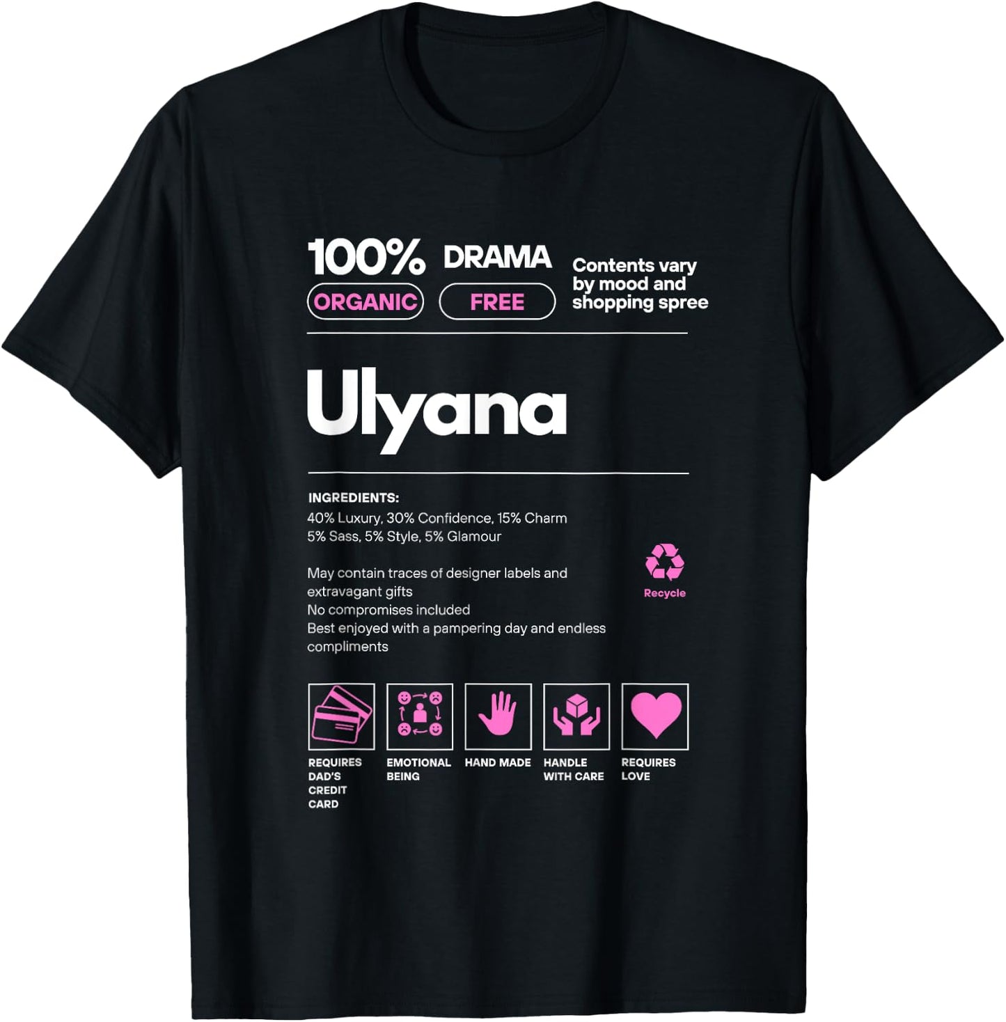 Ulyana Name gift Ulyana Sarcastic Nutrition Facts T-Shirt - T-Shirt | Black
