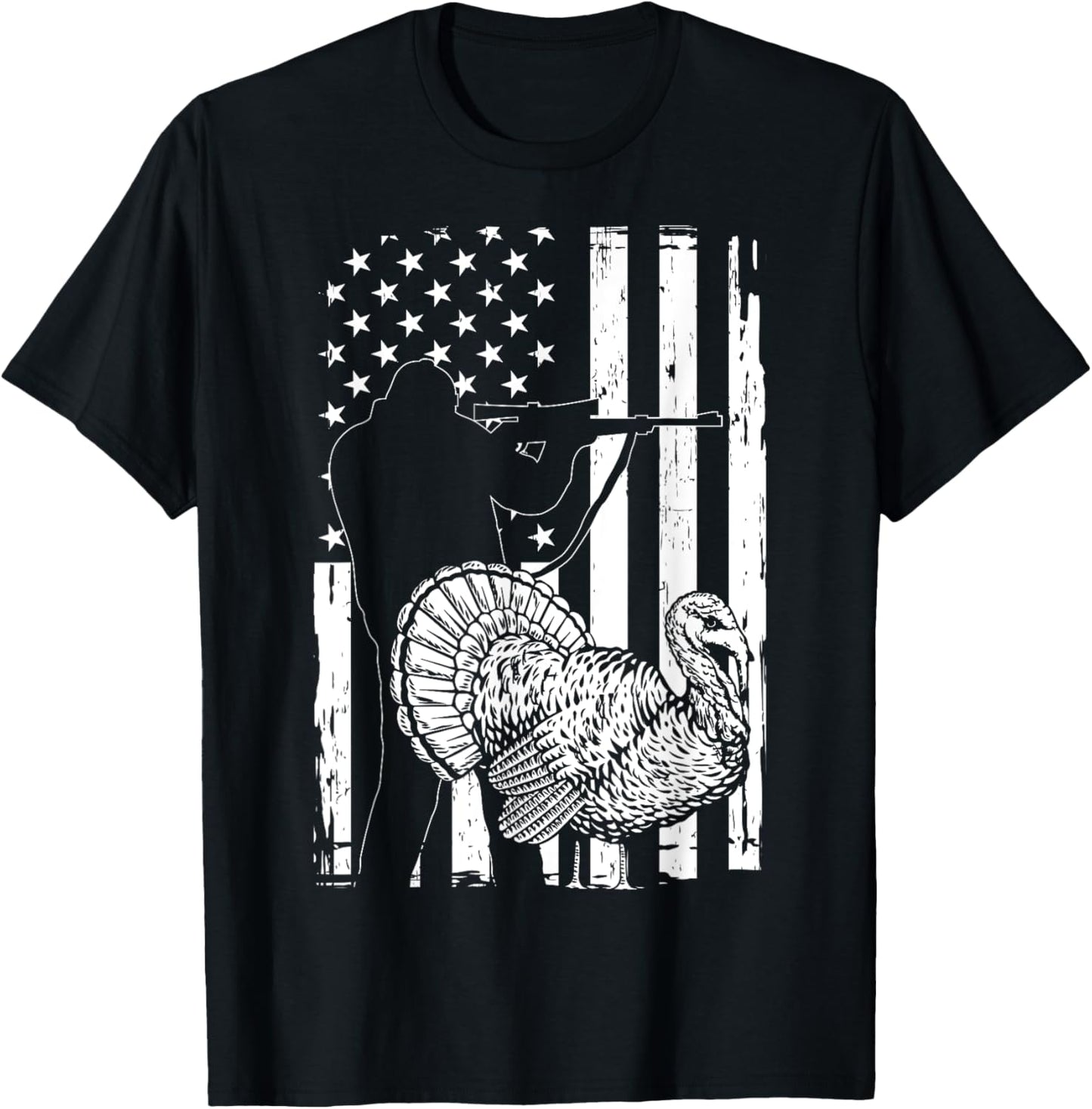 Turkey Hunting American Flag USA Turkey Hunter Women Men T-Shirt - T-Shirt | Black
