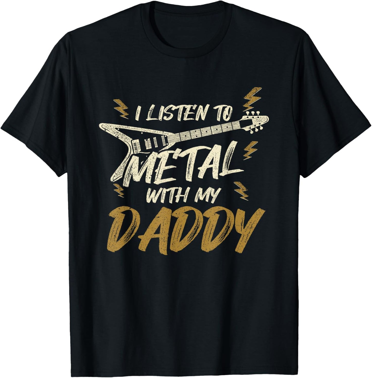 Heavy Metal Kids Listen With My Daddy Rock Music T-Shirt - T-Shirt | Black