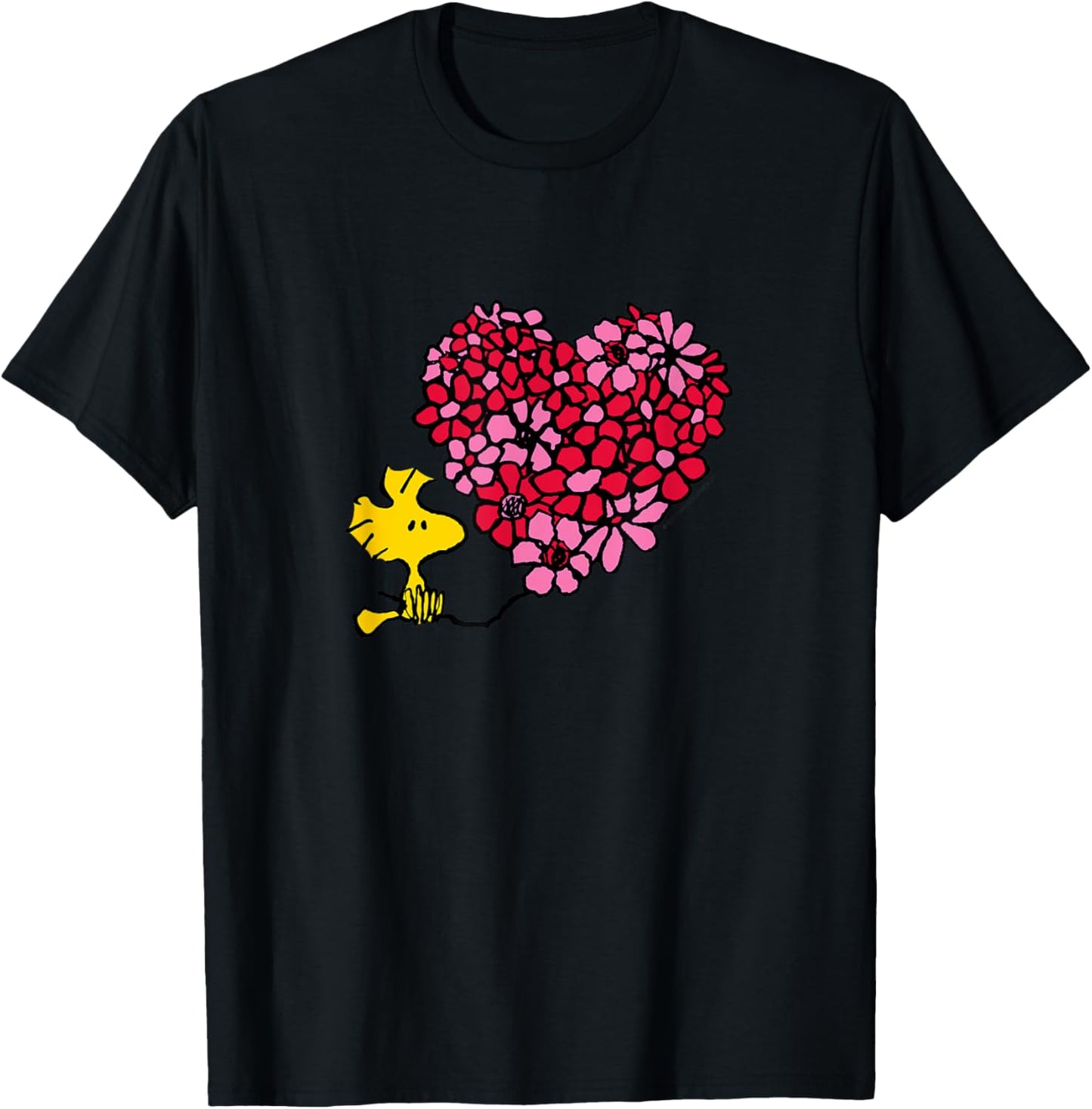 Peanuts - Valentines - Woodstock Floral Heart T-Shirt - T-Shirt | Black