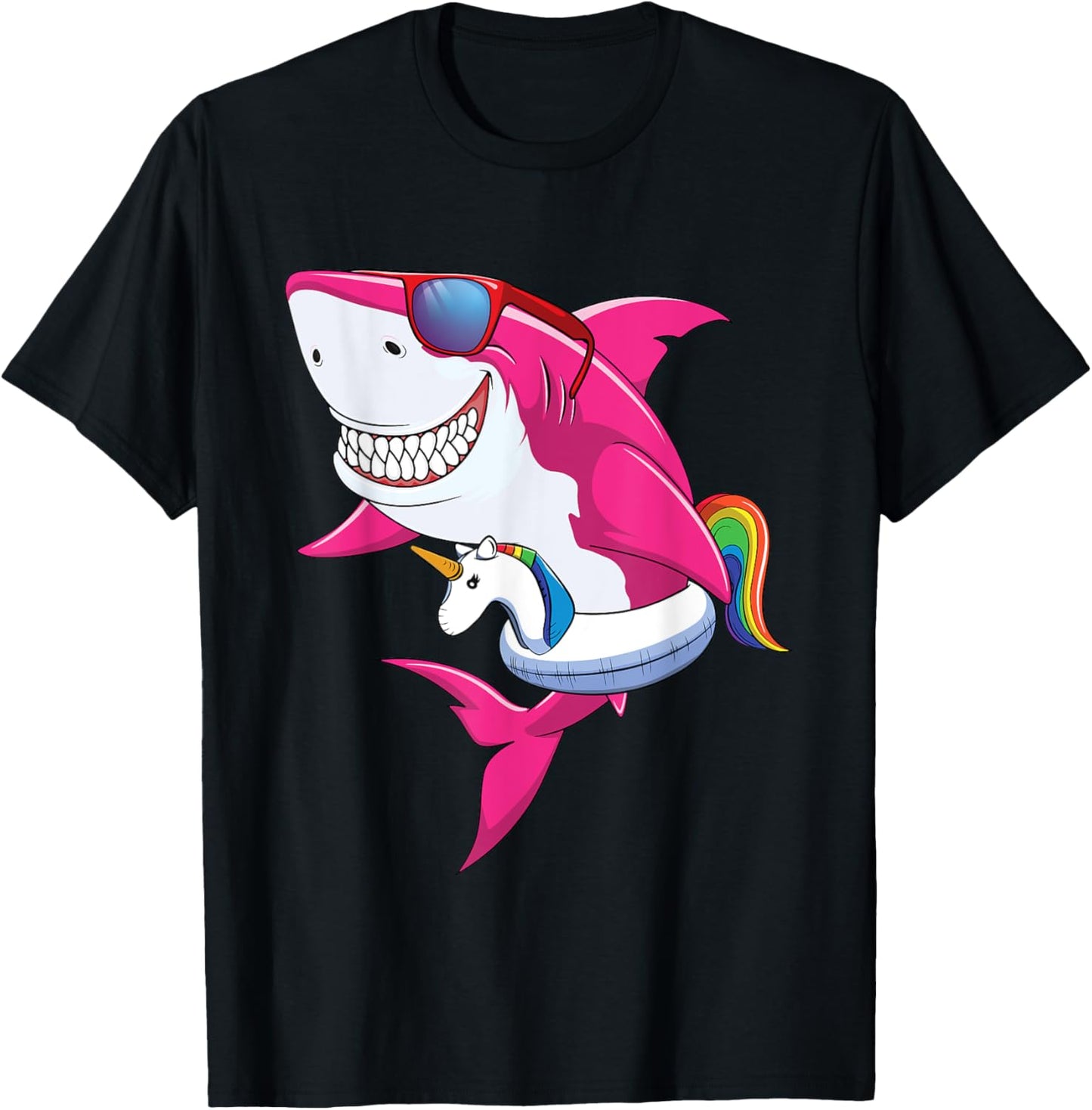 Shark Summer Shirt Girls Women Vacation Pool Unicorn & Shark T-Shirt - T-Shirt | Black