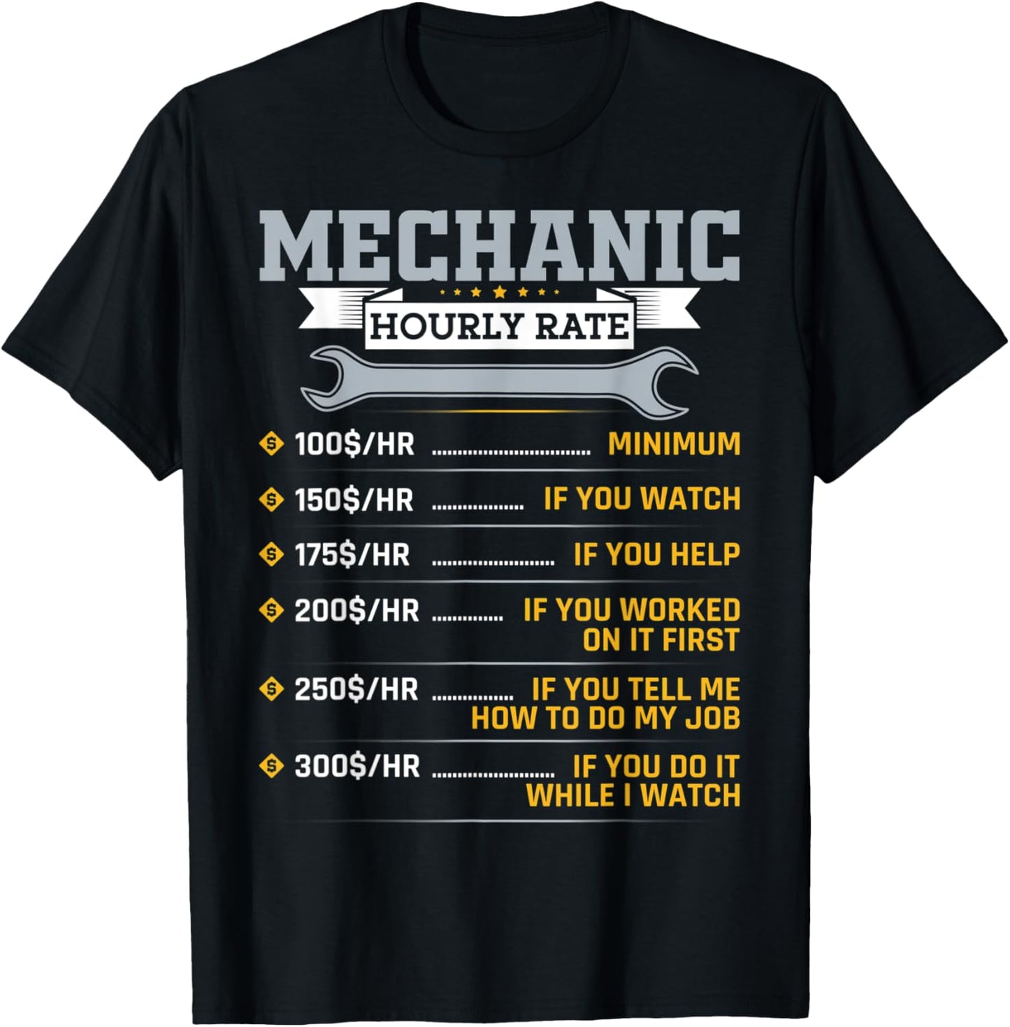 Funny Mechanic Hourly Rate Car Mechanic Car Guy T-Shirt - T-Shirt | Black