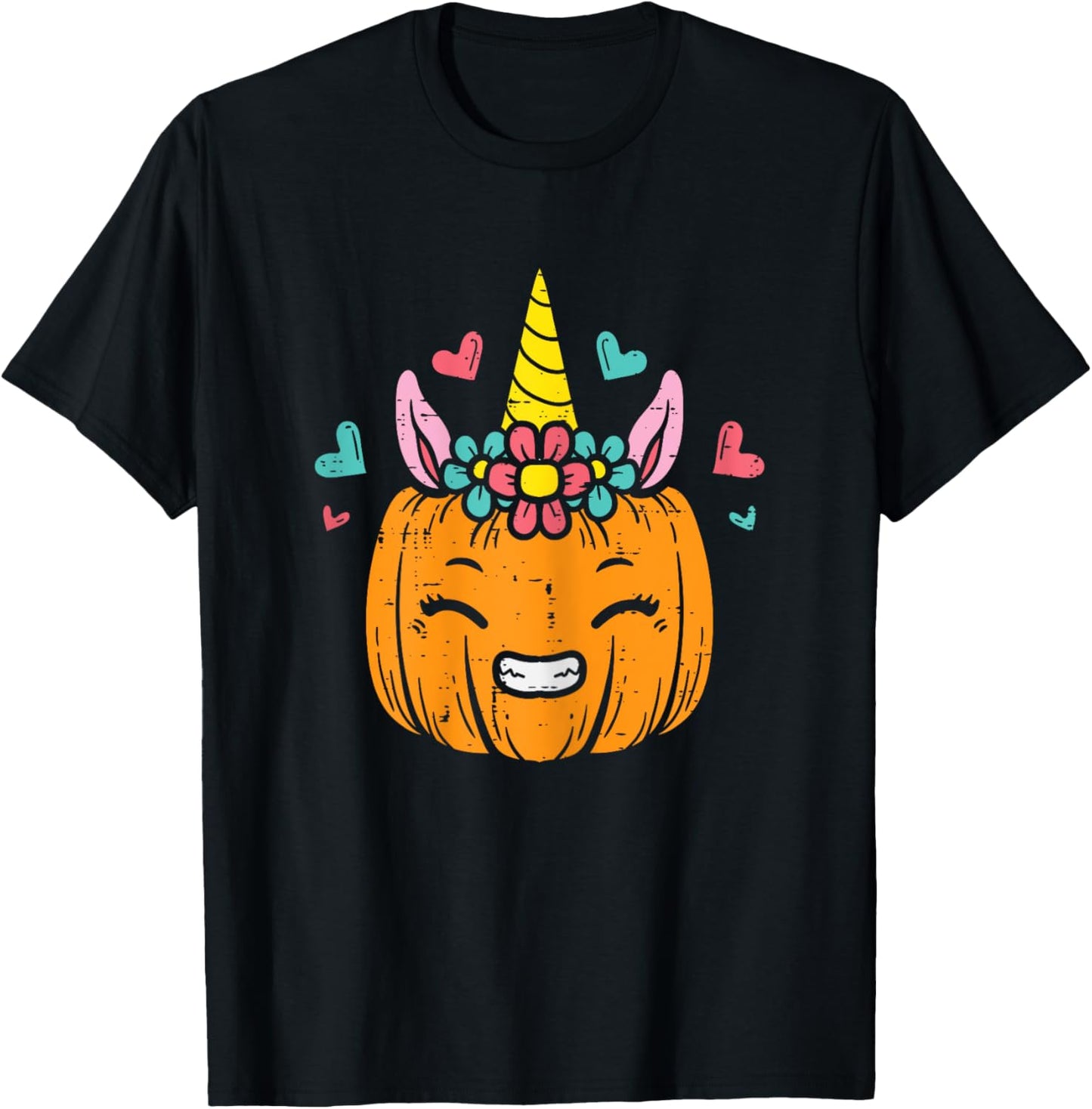 Pumpkin Unicorn Face Cute Halloween Costume Women Girls T-Shirt - T-Shirt | Black