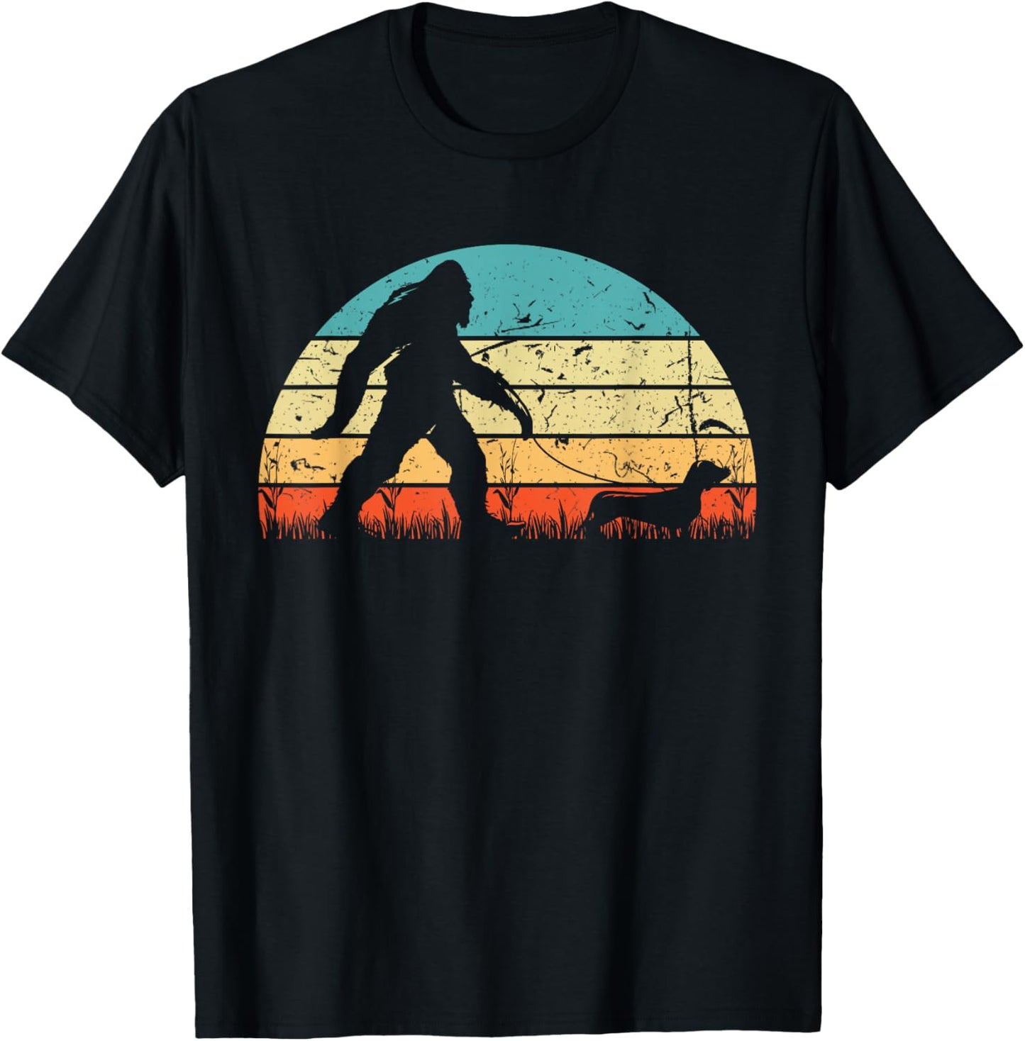 Retro Bigfoot Walking Dachshund Sasquatch Dog Wiener Vintage T-Shirt - T-Shirt | Black