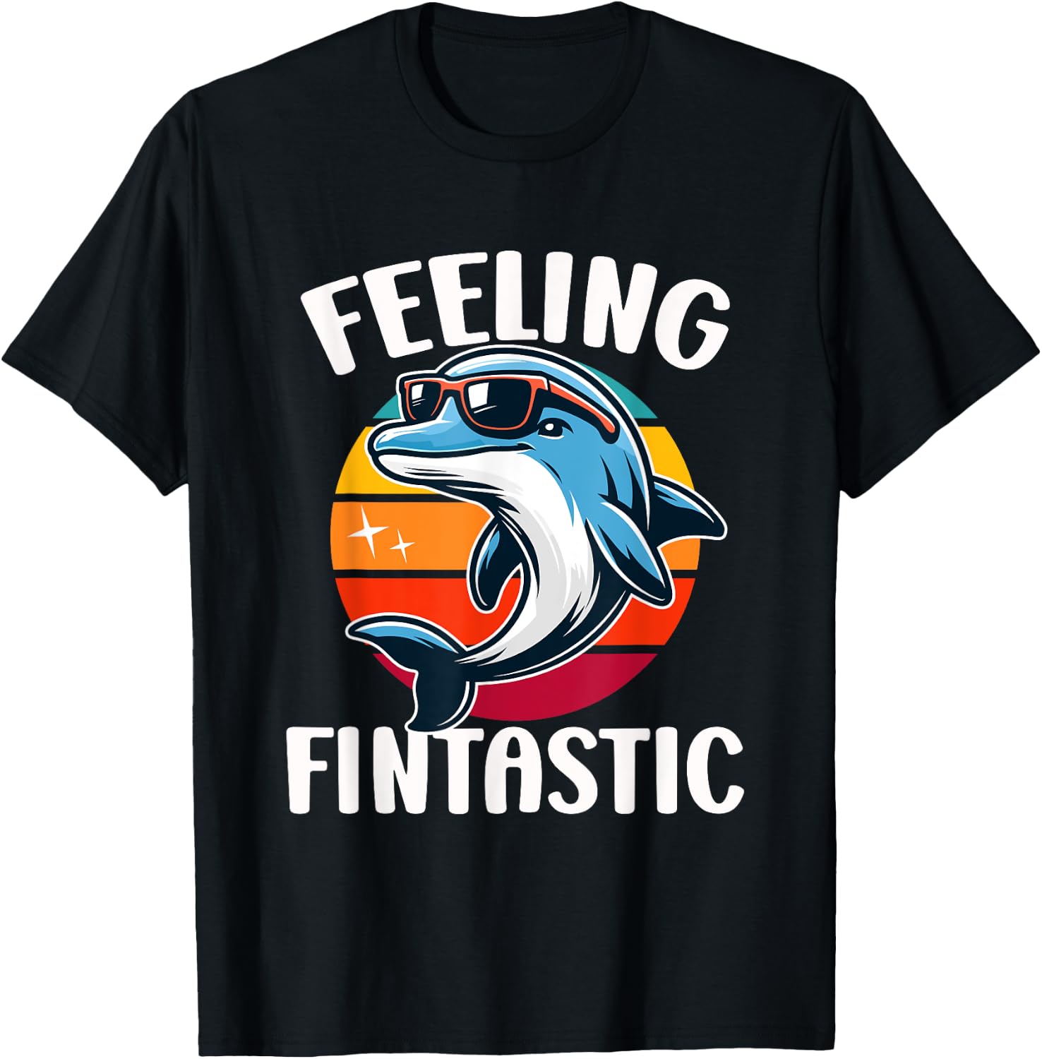 Feeling Fintastic Funny Dolphin Kids Ocean Marine Wildlife T-Shirt - T-Shirt | Black
