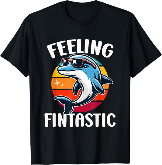 Feeling Fintastic Funny Dolphin Kids Ocean Marine Wildlife T-Shirt - T-Shirt | Black