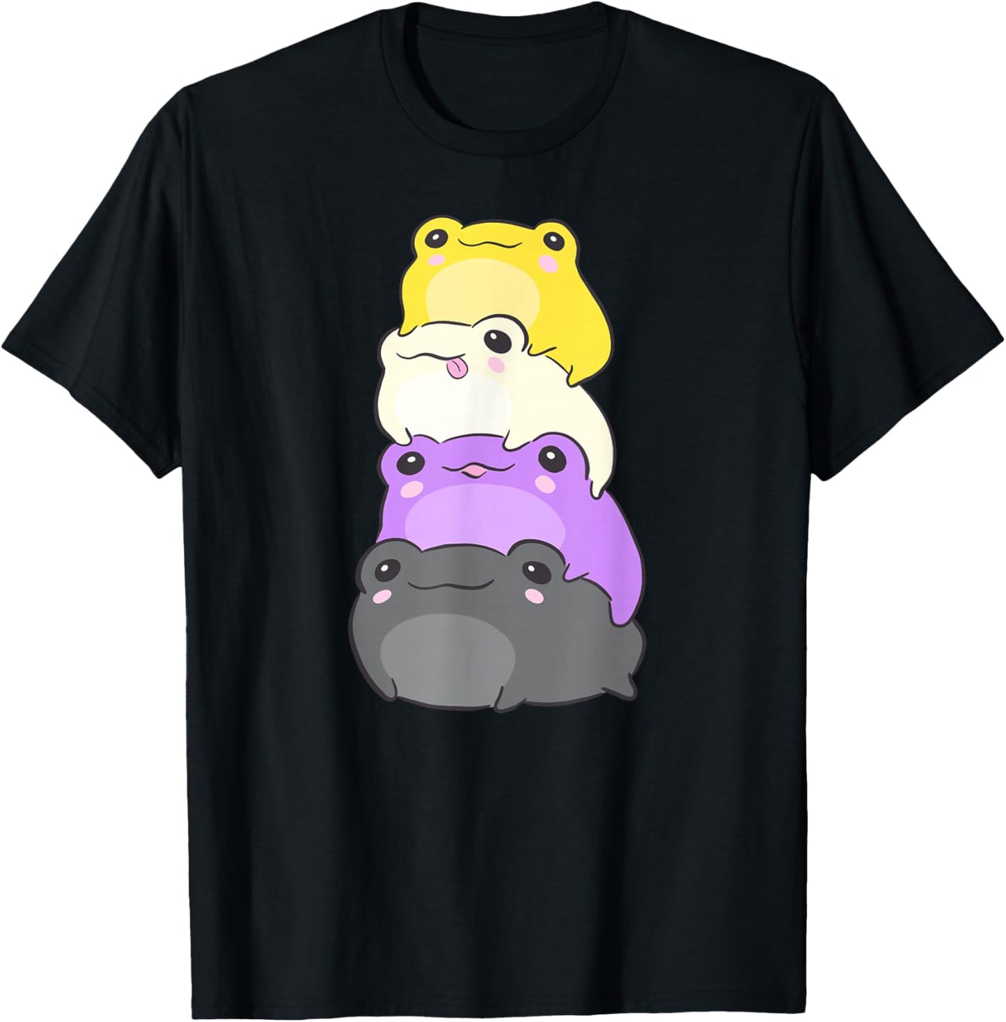 Nonbinary Flag Color Frogs Subtle Enby Pride Cute Aesthetic T-Shirt - T-Shirt | Black