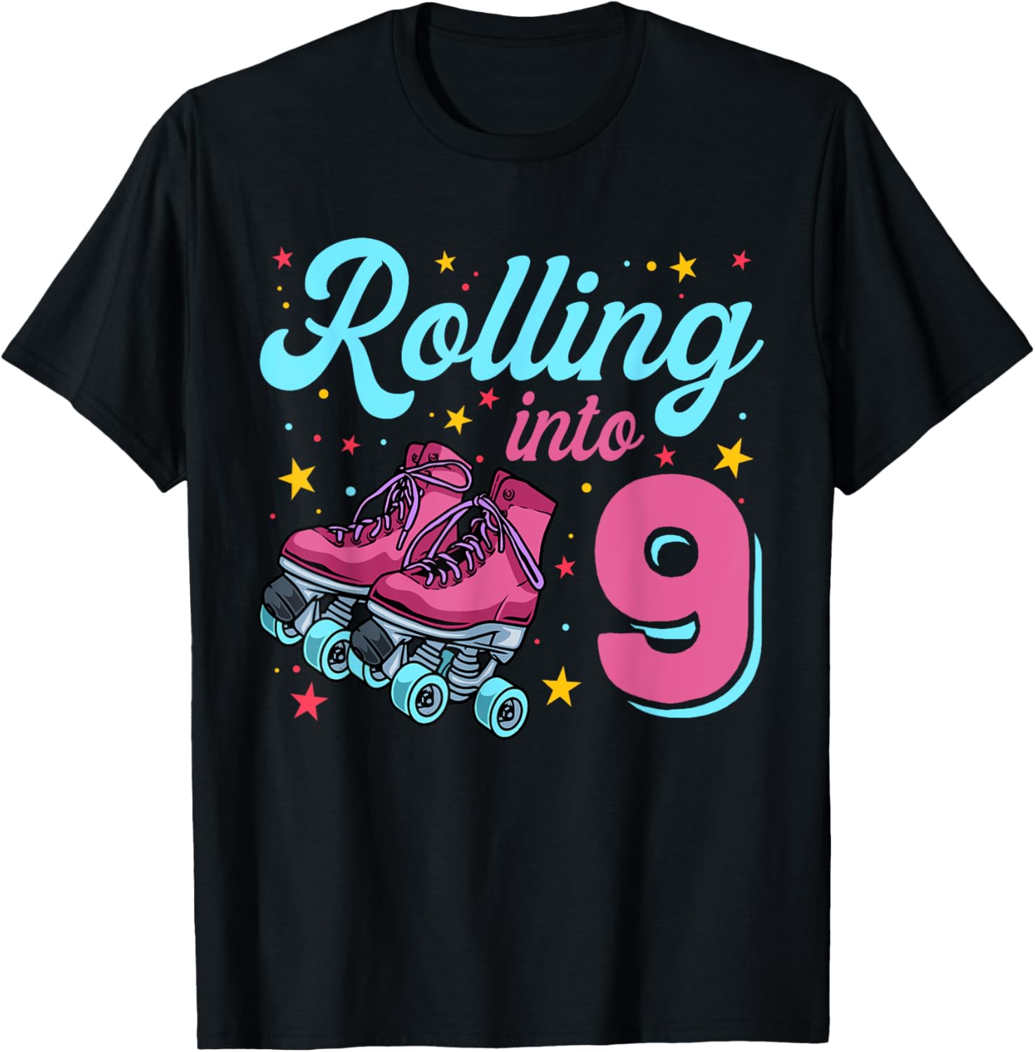 9th Birthday Shirt For Girls, Roller Skates Rolling Into 9 T-Shirt - T-Shirt | Black