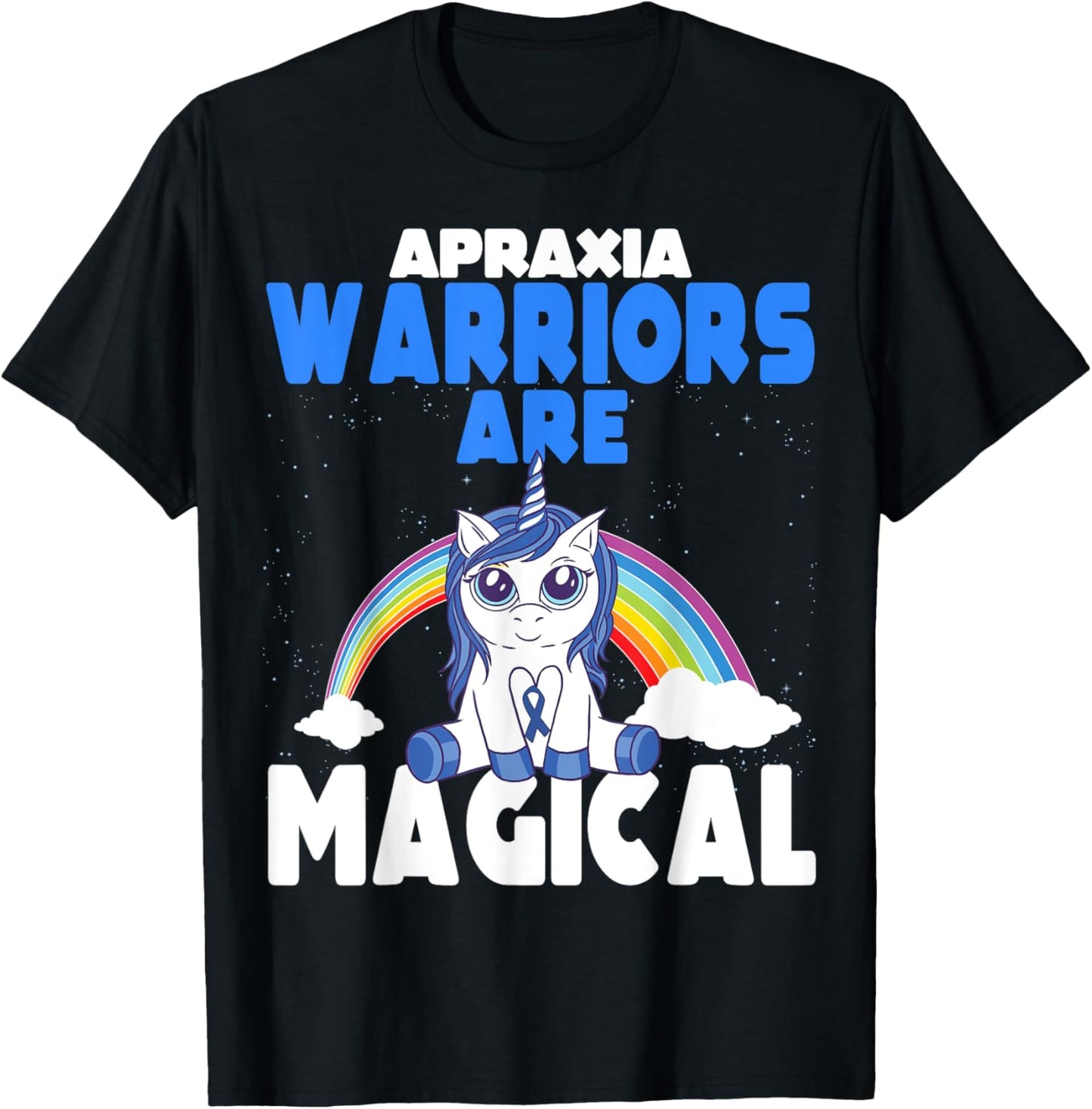 Apraxia Awareness Blue Ribbon Cute Magical Unicorn T-Shirt - T-Shirt | Black