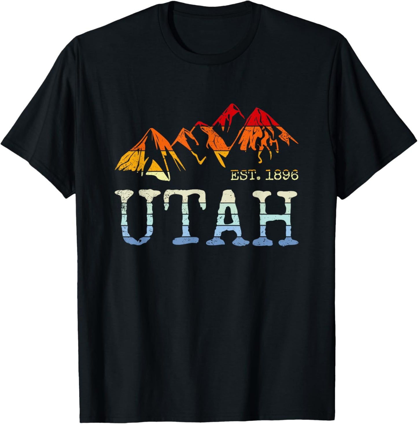 Utah Retro Sunset Vintage Mountain Home Est 1896 Cool Hiking T-Shirt - T-Shirt | Black