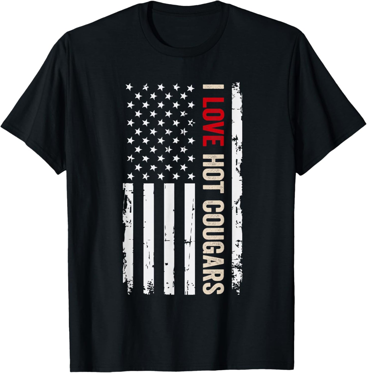 I Love Hot Cougars American USA Flag T-Shirt - T-Shirt | Black