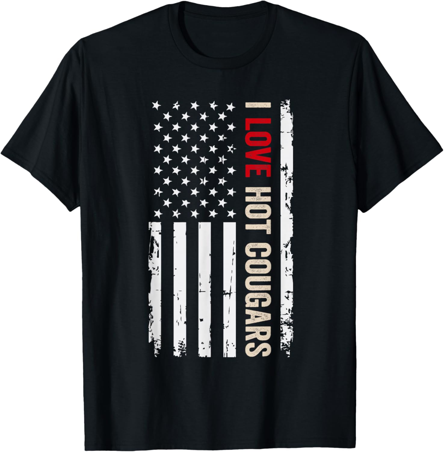 I Love Hot Cougars American USA Flag T-Shirt - T-Shirt | Black