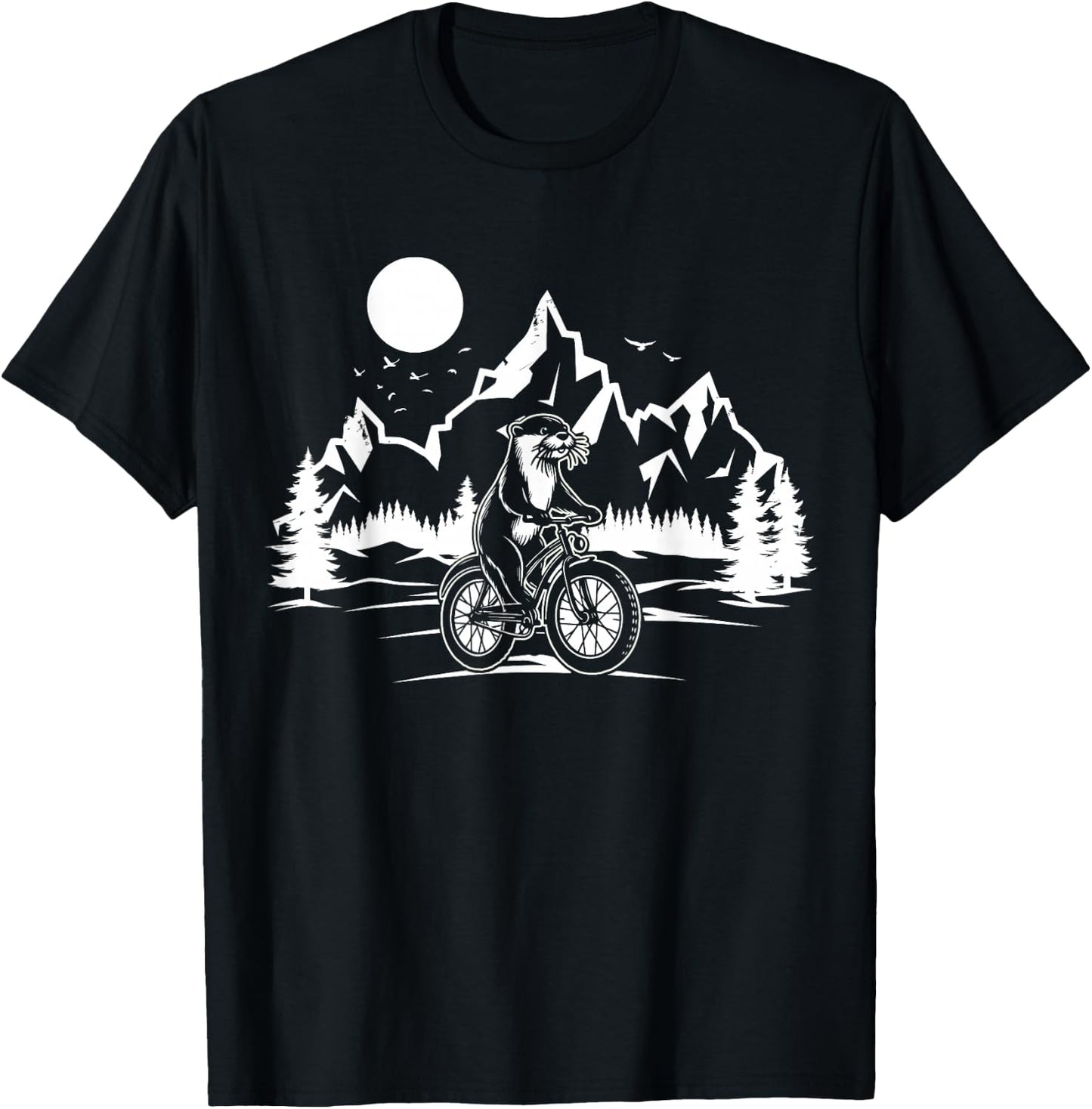 Otter Riding Bicycle Vintage Mountain Biking Otter Biker T-Shirt - T-Shirt | Black