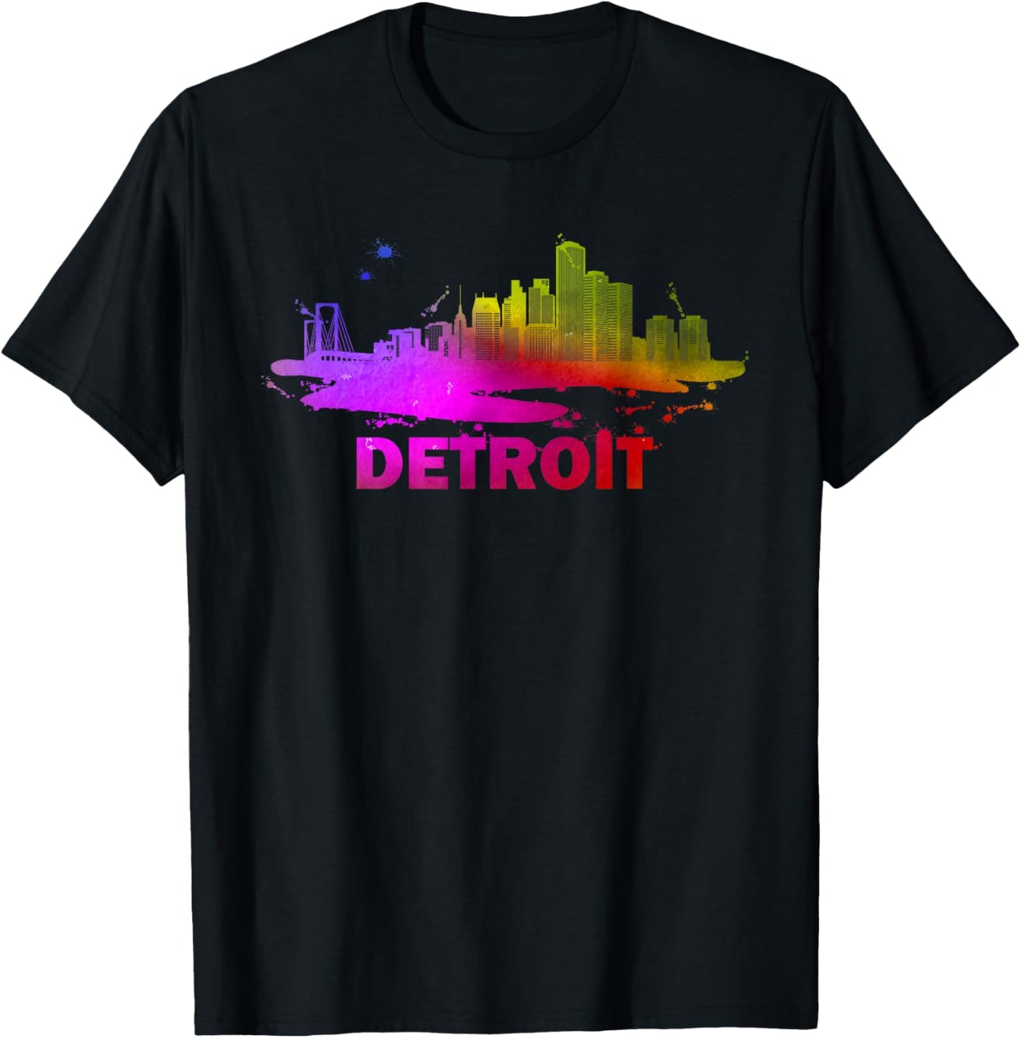 Colorful Detroit Cityscape Souvenir - Detroit Skyline T-Shirt - T-Shirt | Black