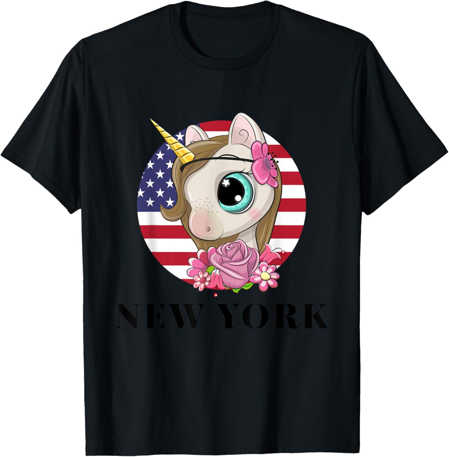 Cool Illustration New York USA Unicorn Rainbow Squad Graphic T-Shirt - T-Shirt | Black