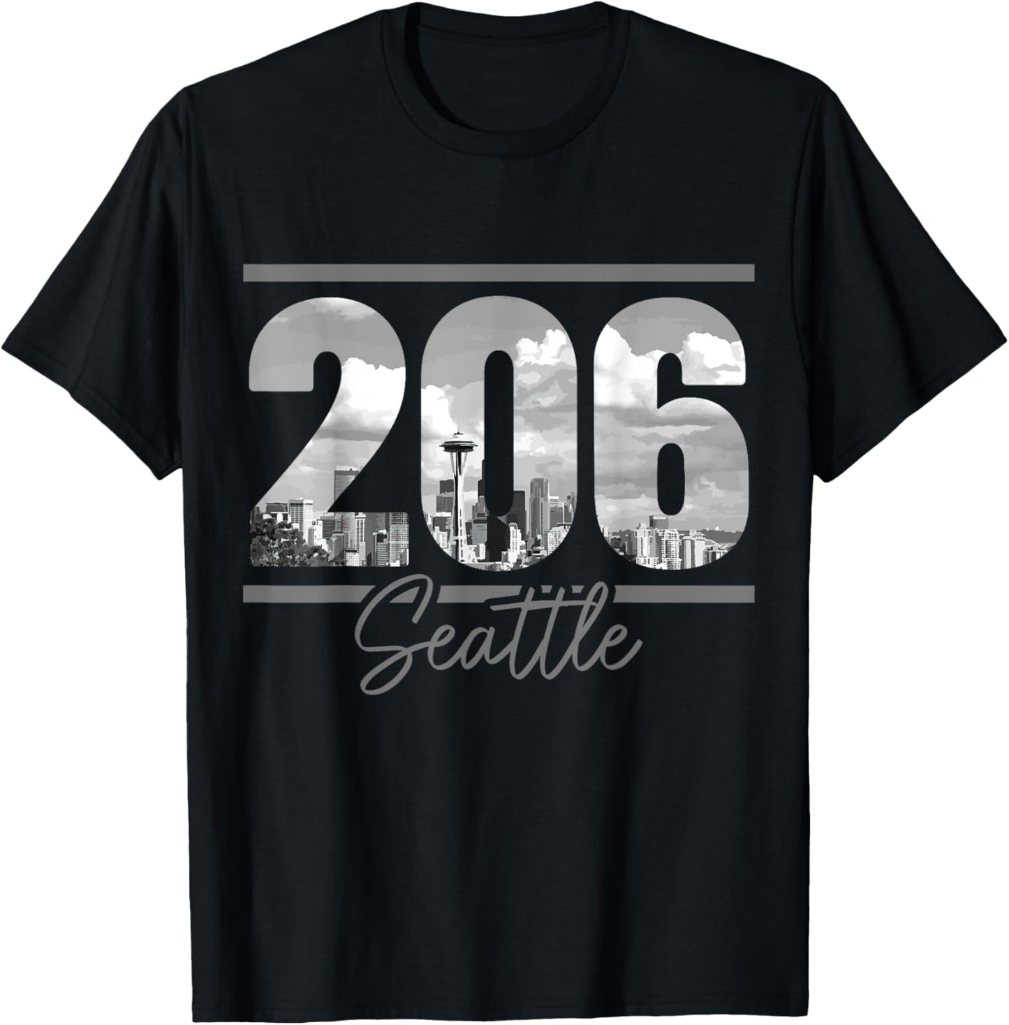 Seattle 206 Area Code Vintage Skyline Washington T-Shirt - T-Shirt | Black