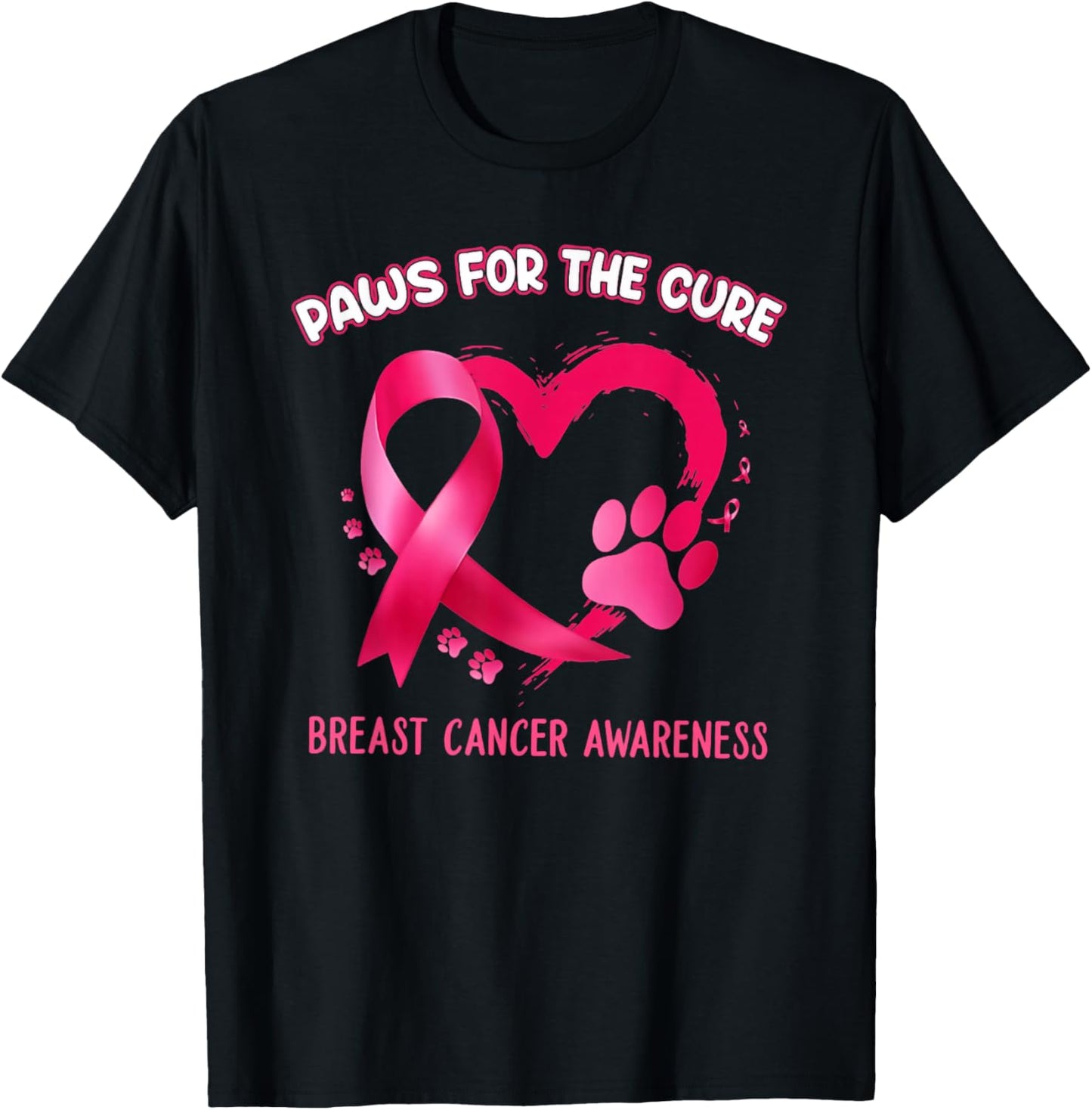 Paws for the cure breast cancer awareness T-Shirt - T-Shirt | Black