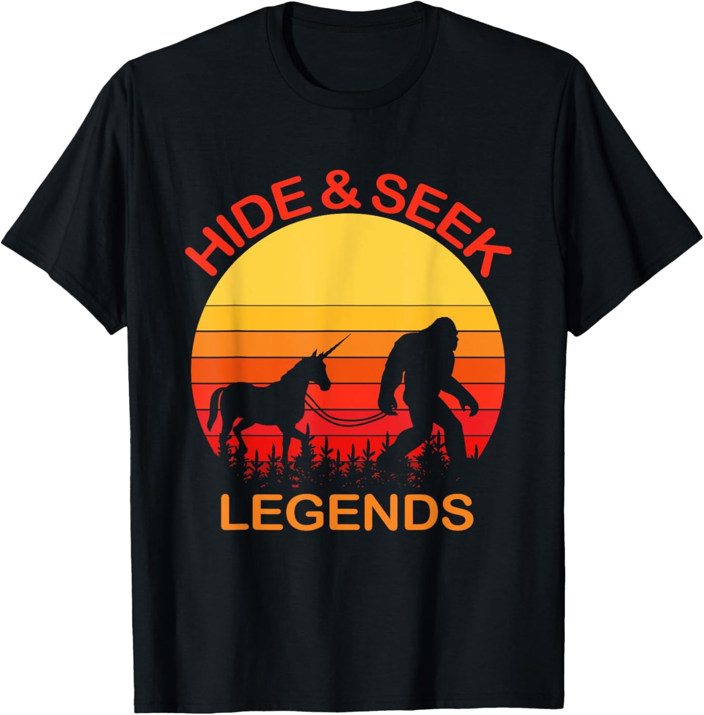 Bigfoot Unicorn Hide And Seek Legends Undefeated Champions T-Shirt - T-Shirt | Black