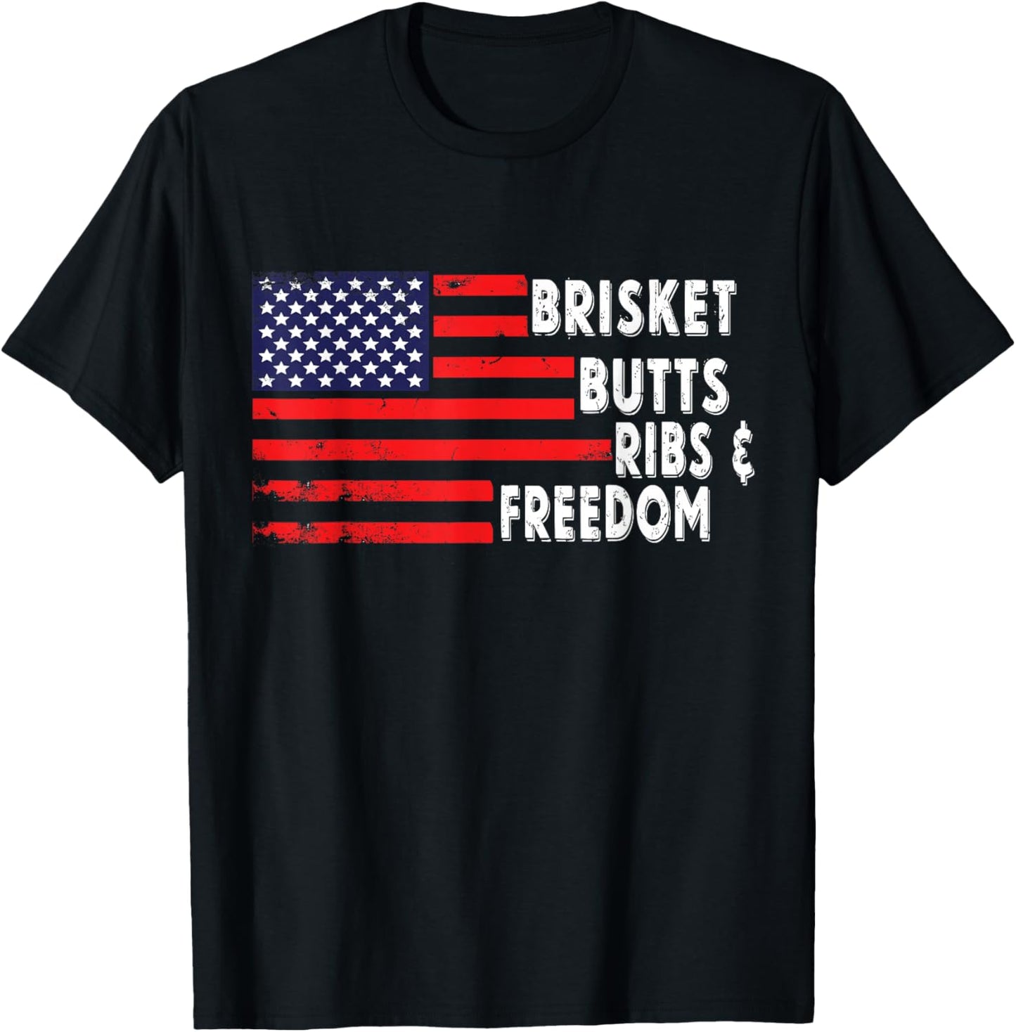 Brisket Butts Ribs and Freedom BBQ American flag T-Shirt - T-Shirt | Black