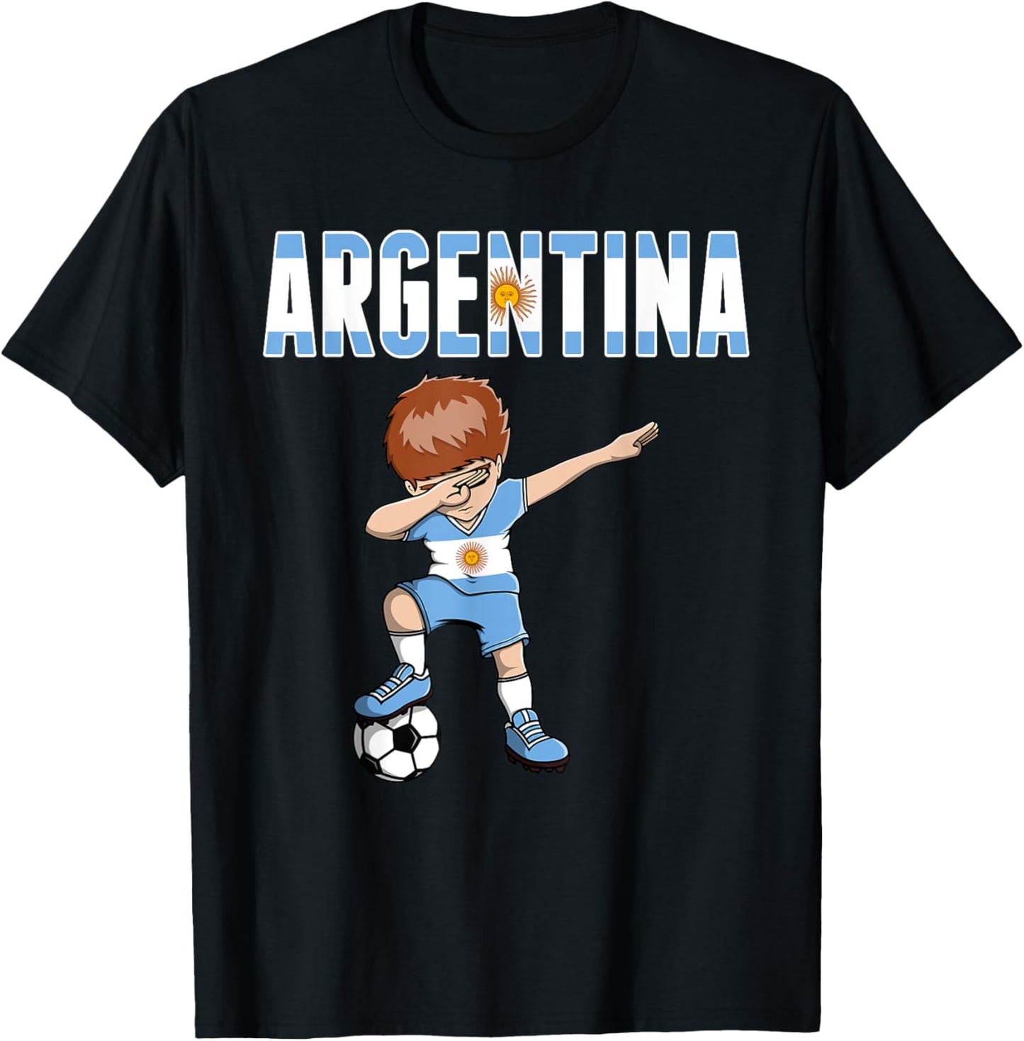 Dabbing Soccer Boy Argentina Soccer Fan Jersey Flag Football T-Shirt - T-Shirt | Black