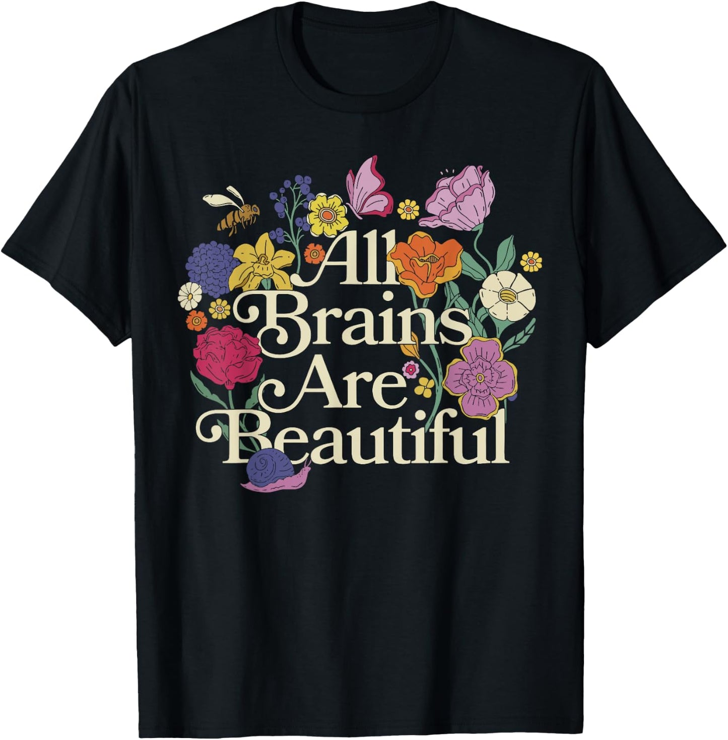 Groovy All Brains Are Beautiful Floral Autism Awareness SPED T-Shirt - T-Shirt | Black
