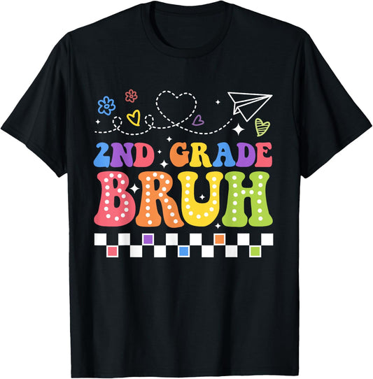 Second Grade Bruh Back To School Bruh 2nd Grade Teacher Men Women Girls Kids T-Shirt - T-Shirt | Black