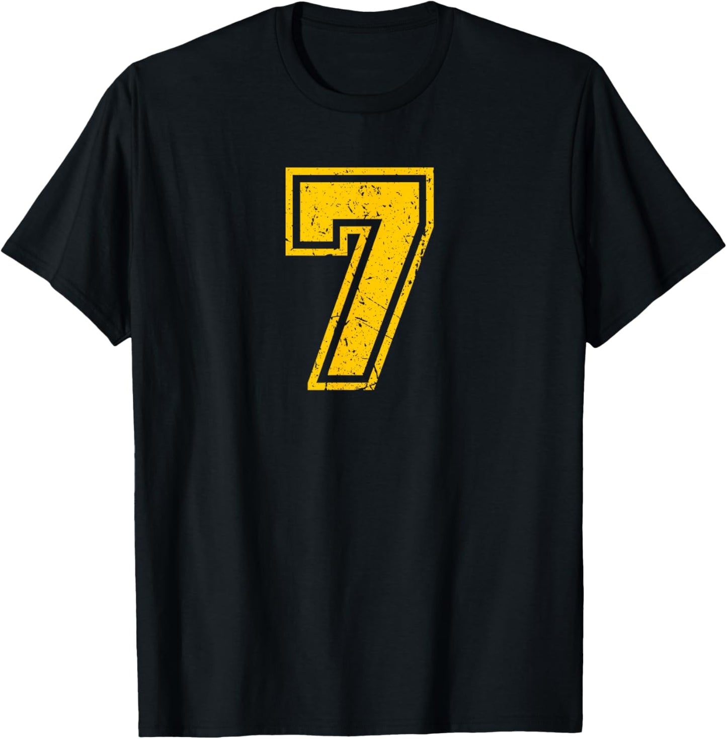 Vintage Yellow Sports Team Number 7 T-Shirt - T-Shirt | Black