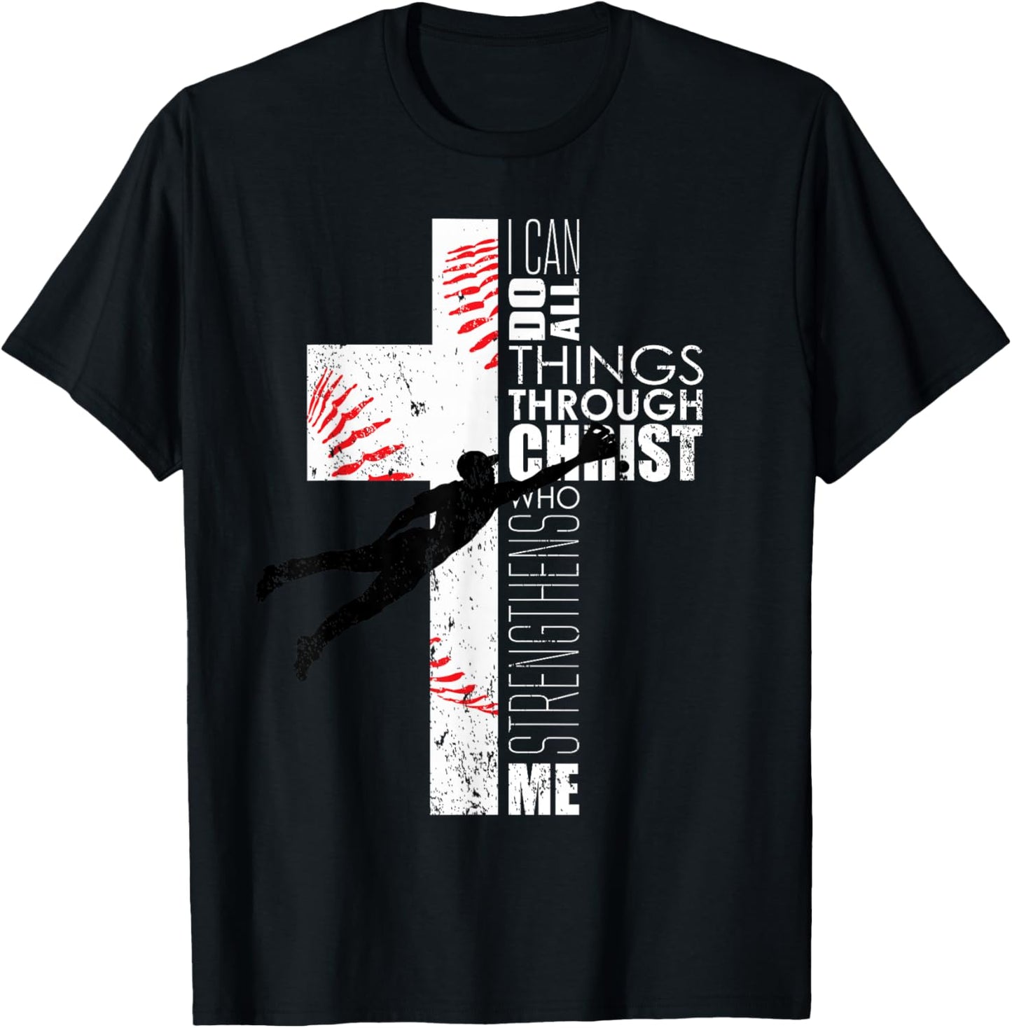 Christian Philippians 4:13 Kids Boys Cross Baseball Graphic T-Shirt - T-Shirt | Black