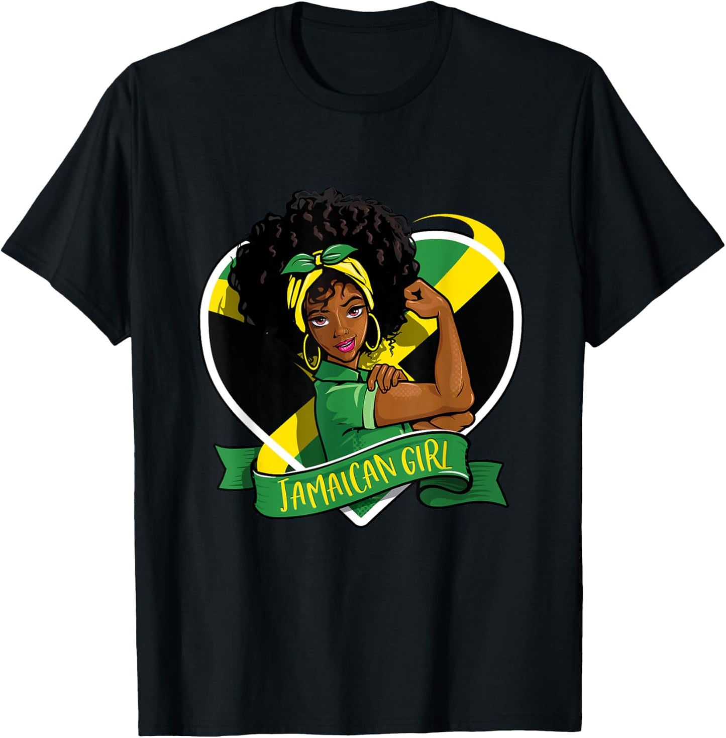 Jamaican Girl Black Melanin Jamaican Flag Jamaica Girl T-Shirt - T-Shirt | Black