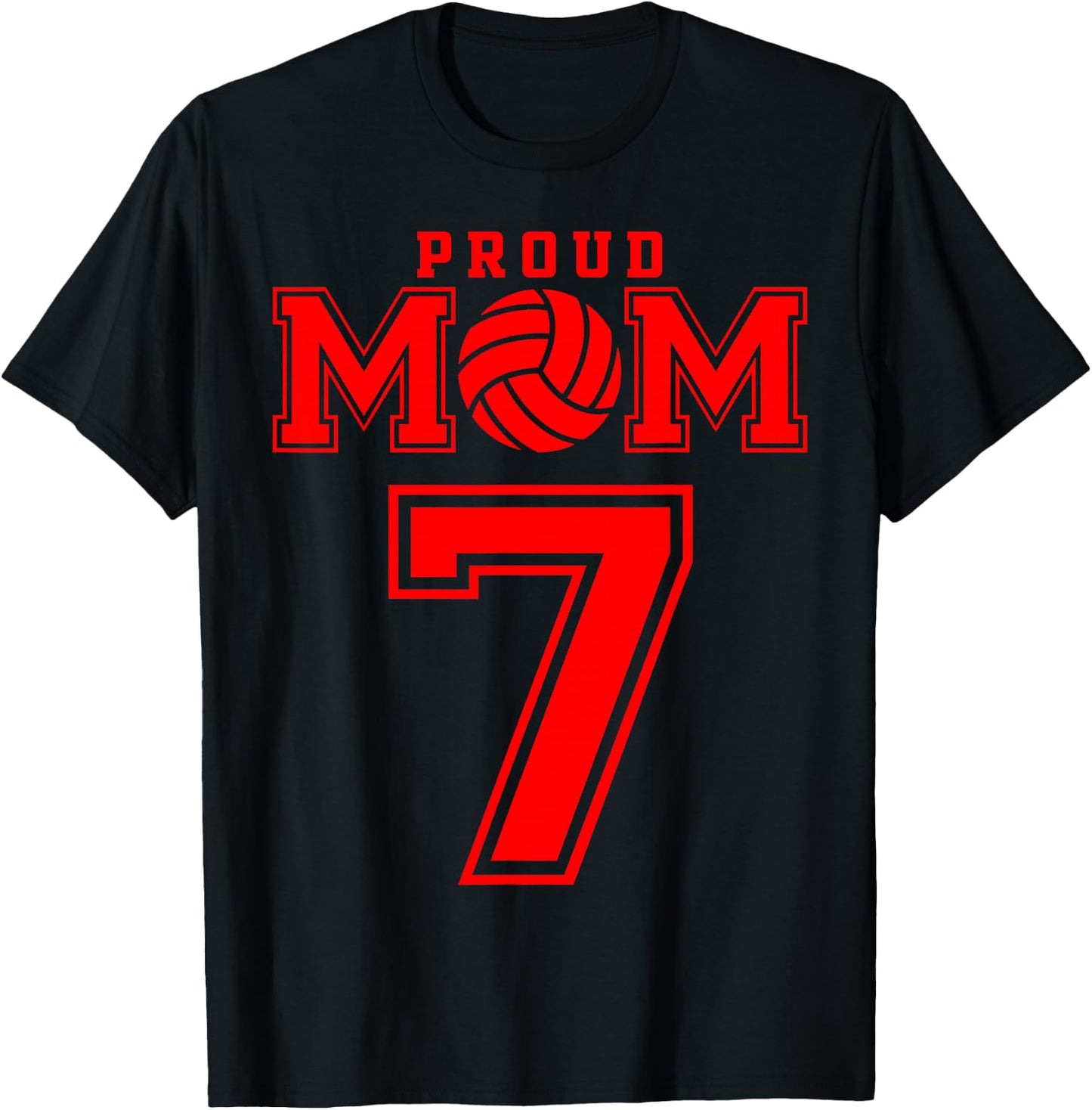 Proud Volleyball Mom Number 7 R T-Shirt - T-Shirt | Black