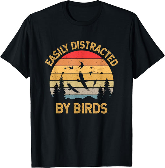 Easily Distracted By Birds T-Shirt - T-Shirt | Black