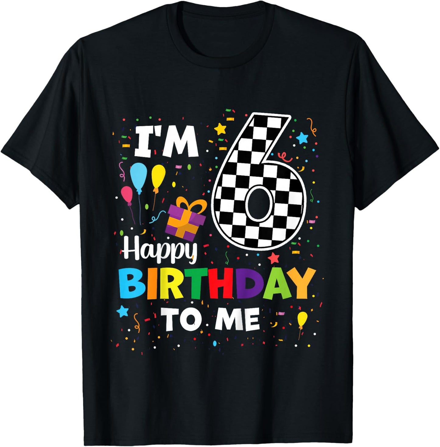Kids Happy 6th Birthday Racing Car Theme 6 Years Old Boy Racecar T-Shirt - T-Shirt | Black