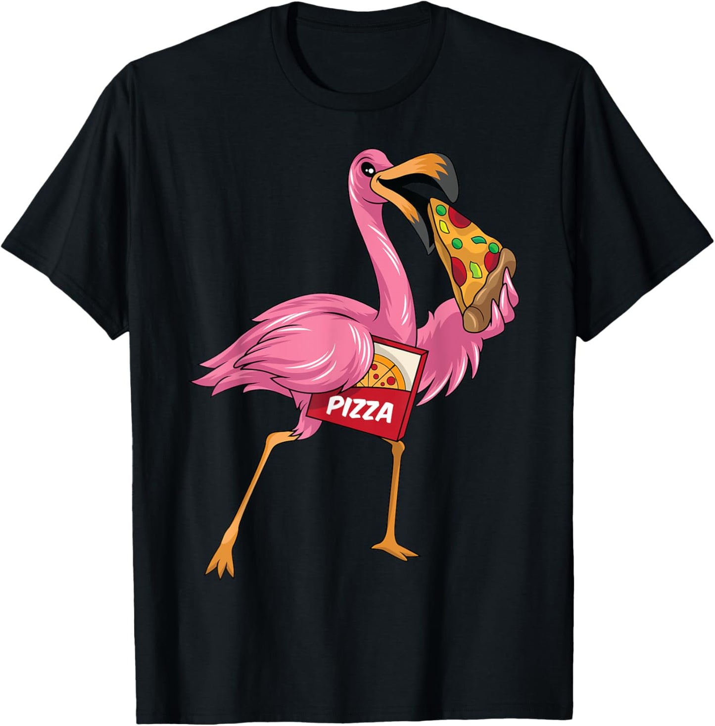 Flamingo And Pizza Flamingo Eating Pizza Flamingo Pizza T-Shirt - T-Shirt | Black