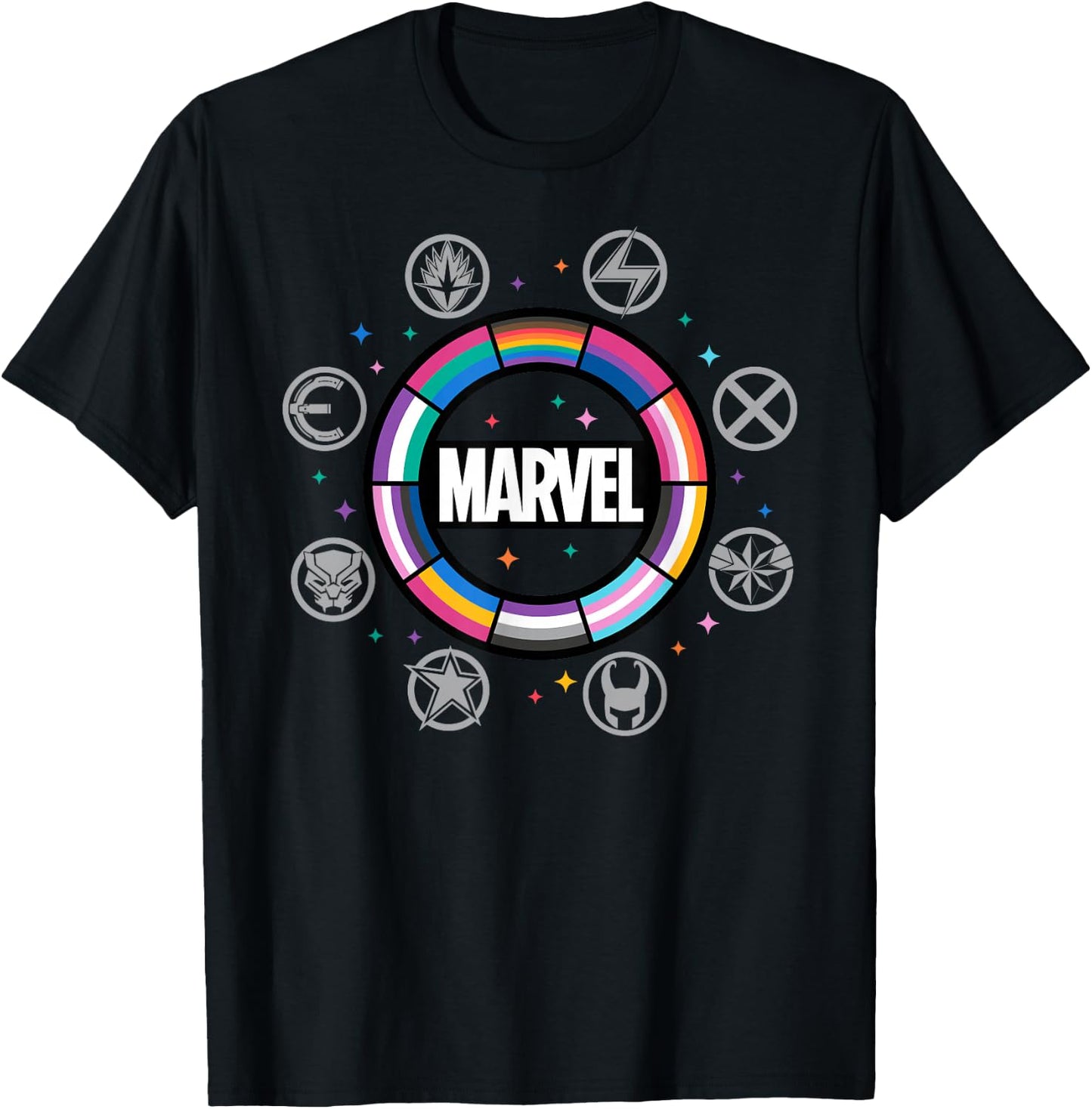 Marvel Pride Flag Rainbow Circle Logo Proud Heroes Symbols T-Shirt - T-Shirt | Black