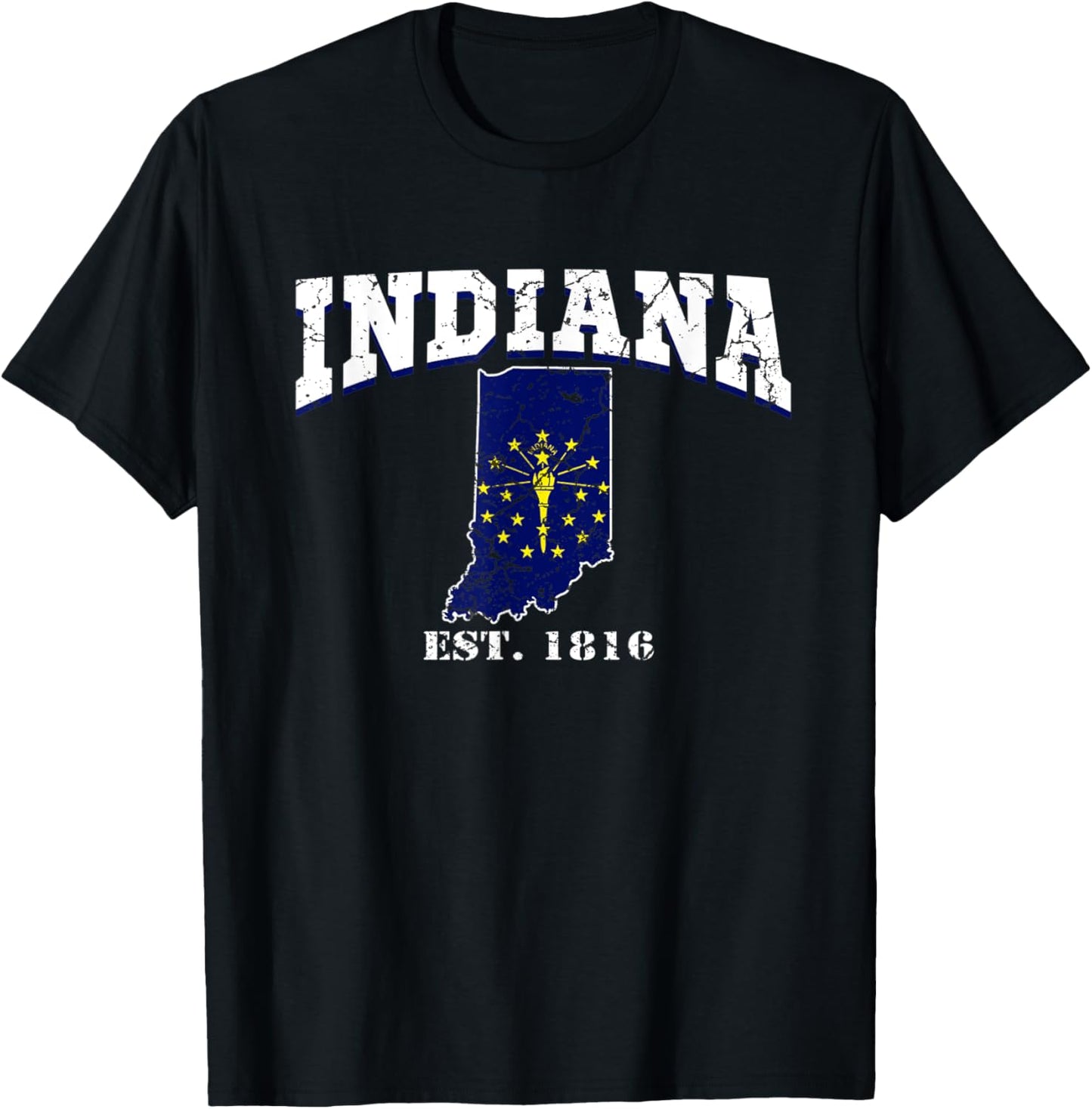 Indiana Est. 1816 State Flag Map History USA America T-Shirt - T-Shirt | Black