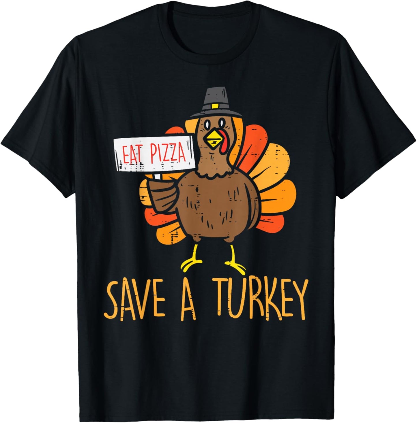 Save A Turkey Eat Pizza Funny Thanksgiving Men Women Kids T-Shirt - T-Shirt | Black