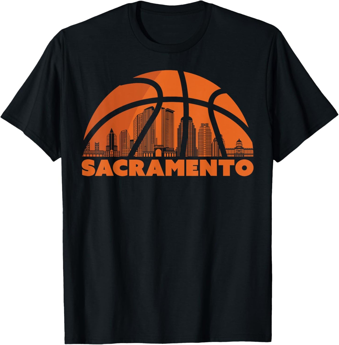 Sacramento City Skyline California Basketball Fan Jersey T-Shirt - T-Shirt | Black