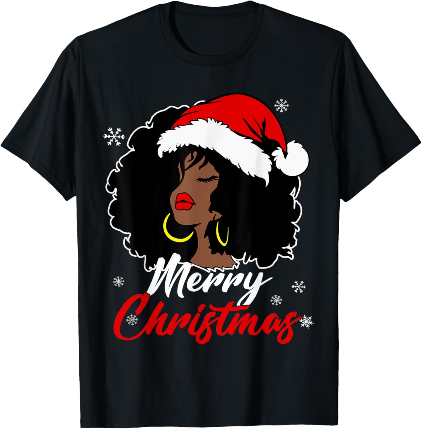 Queen Santa African American Merry Christmas Melanin T-Shirt - T-Shirt | Black