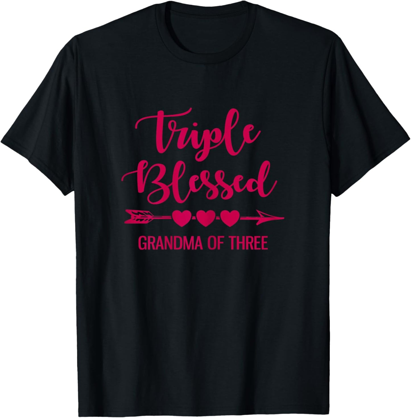Triple Blessed Grandma Of Three Grandkids Grandmother T-Shirt - T-Shirt | Black