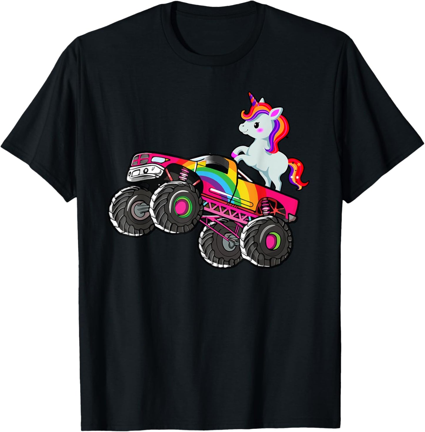 Girls Monster Truck Unicorn Rainbow Monster Truck Girl Women T-Shirt - T-Shirt | Black