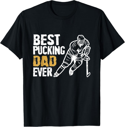 Best Pucking Dad Ever Retro Ice Hockey Coach On Father's Day T-Shirt - T-Shirt | Black