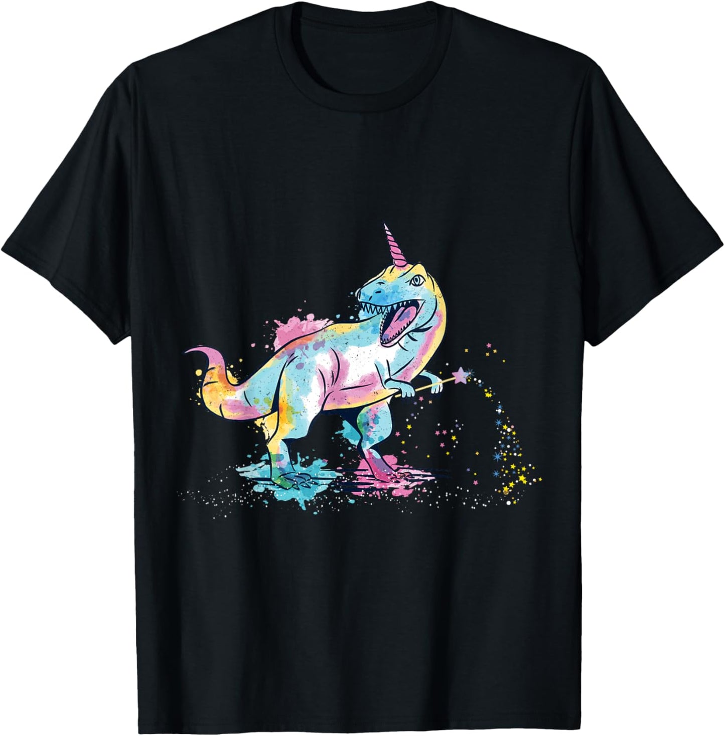 Tyrannosaurus with unicorn horn with magic wand T-Shirt - T-Shirt | Black