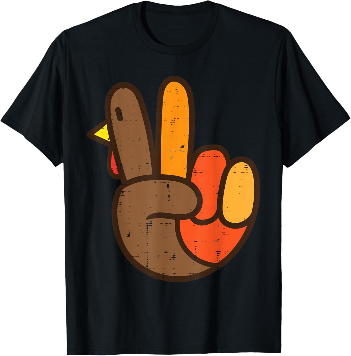 Peace Sign Turkey Hand Cool Thanksgiving Hippie Men Women T-Shirt - T-Shirt | Black