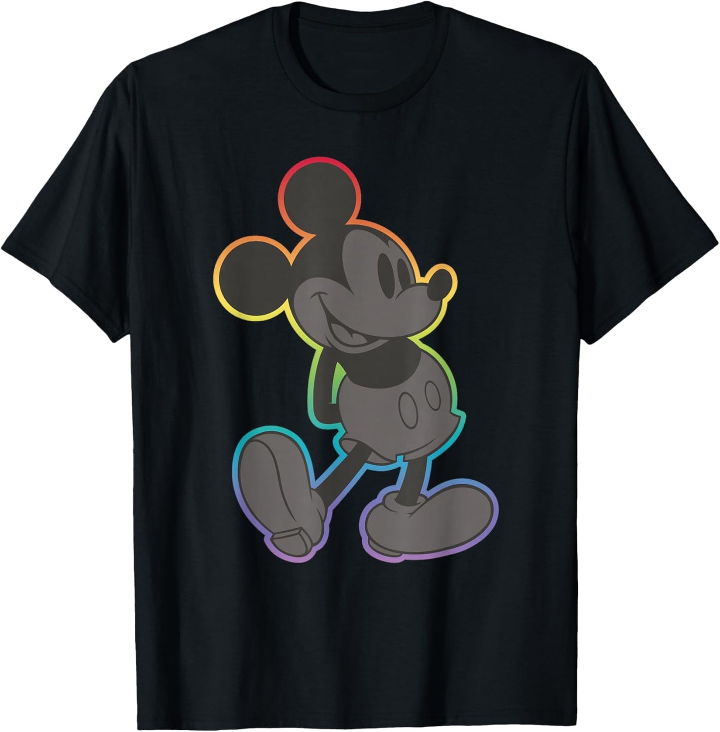 Disney Mickey and Friends Mickey Mouse Rainbow Outline T-Shirt - T-Shirt | Black
