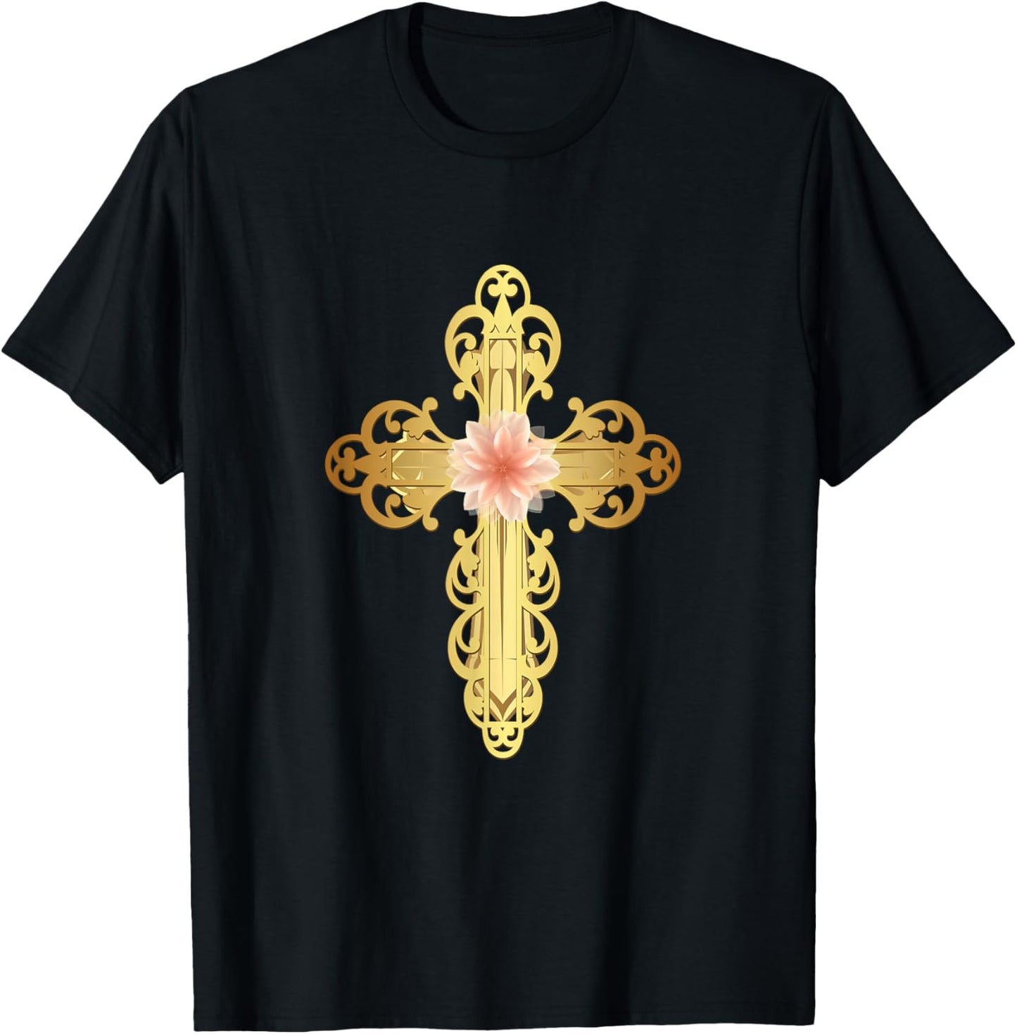 Beautiful Gold Cross Flower,Cross Gifts,Christian Gift Ideas T-Shirt - T-Shirt | Black