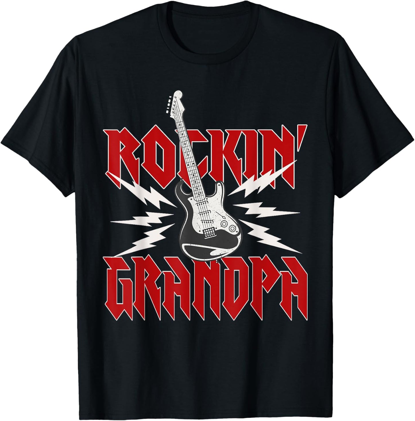 Grandpa Rockin One Birthday Family Matching Rock Guitar T-Shirt - T-Shirt | Black
