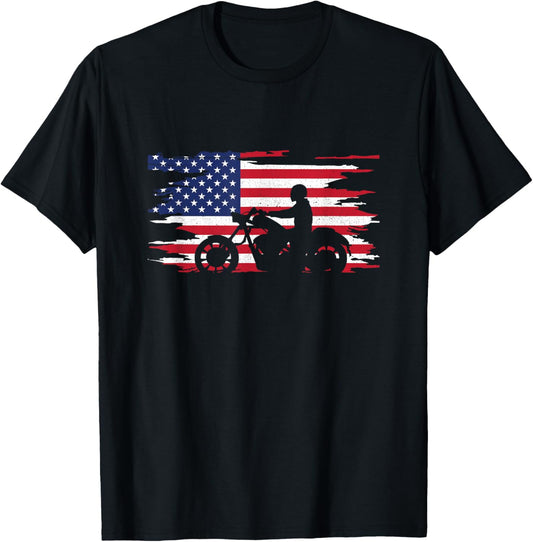 American Flag Motorcycle Apparel - Motorcycle T-Shirt - T-Shirt | Black