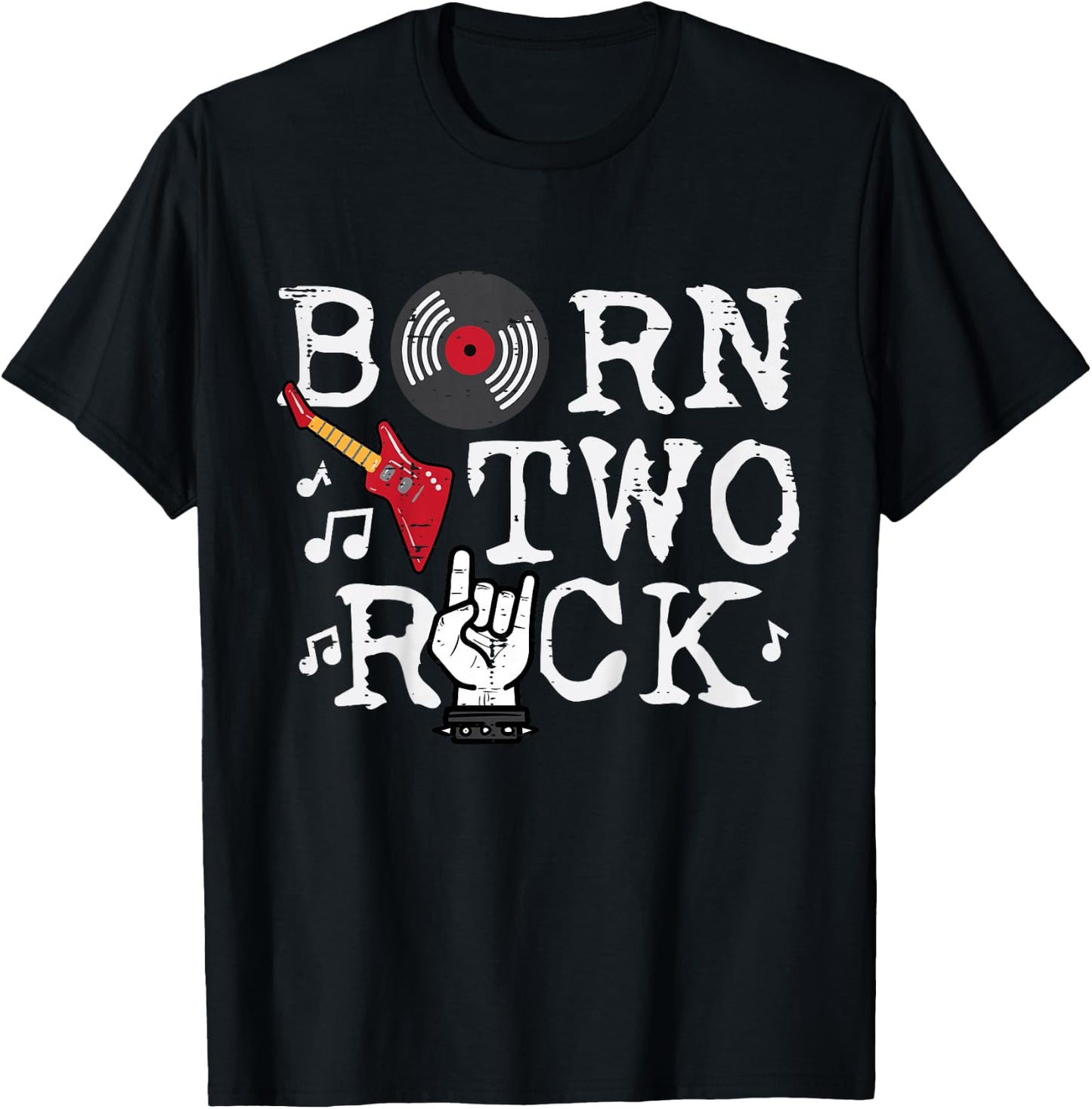 Kids 2nd Birthday Guitar Born Two 2 Rock Rocker Bday Boys Kids T-Shirt - T-Shirt | Black